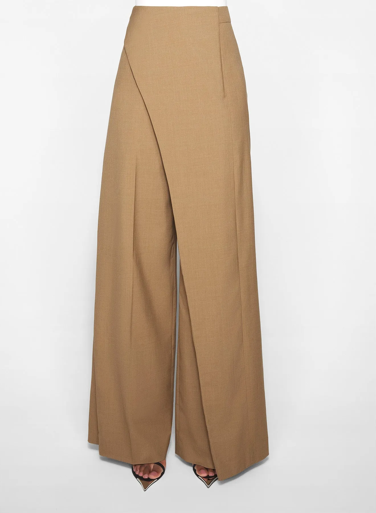 beige asymmetric wide pants Stretch Support Reinforced Pockets
