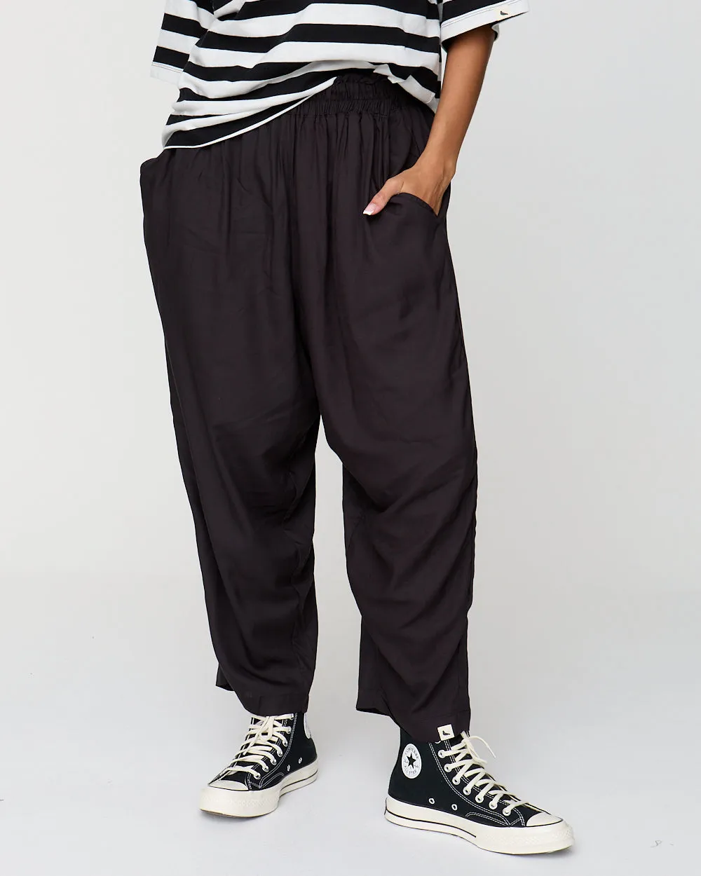 Betty Black Drape Trousers Relaxed Cut