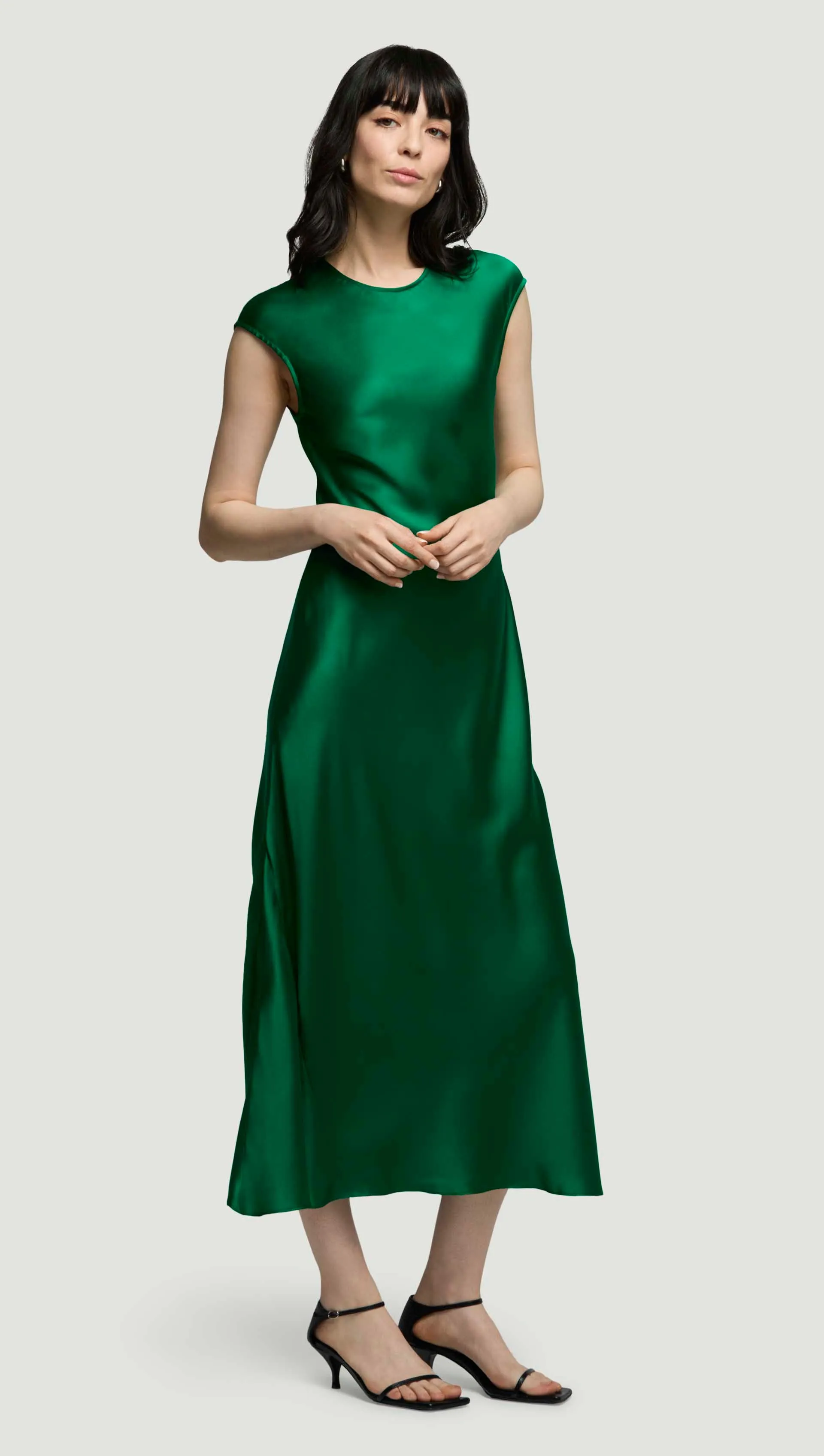 Striped-Pattern Clean Drape Bias Dress in Silk Charmeuse | Jade