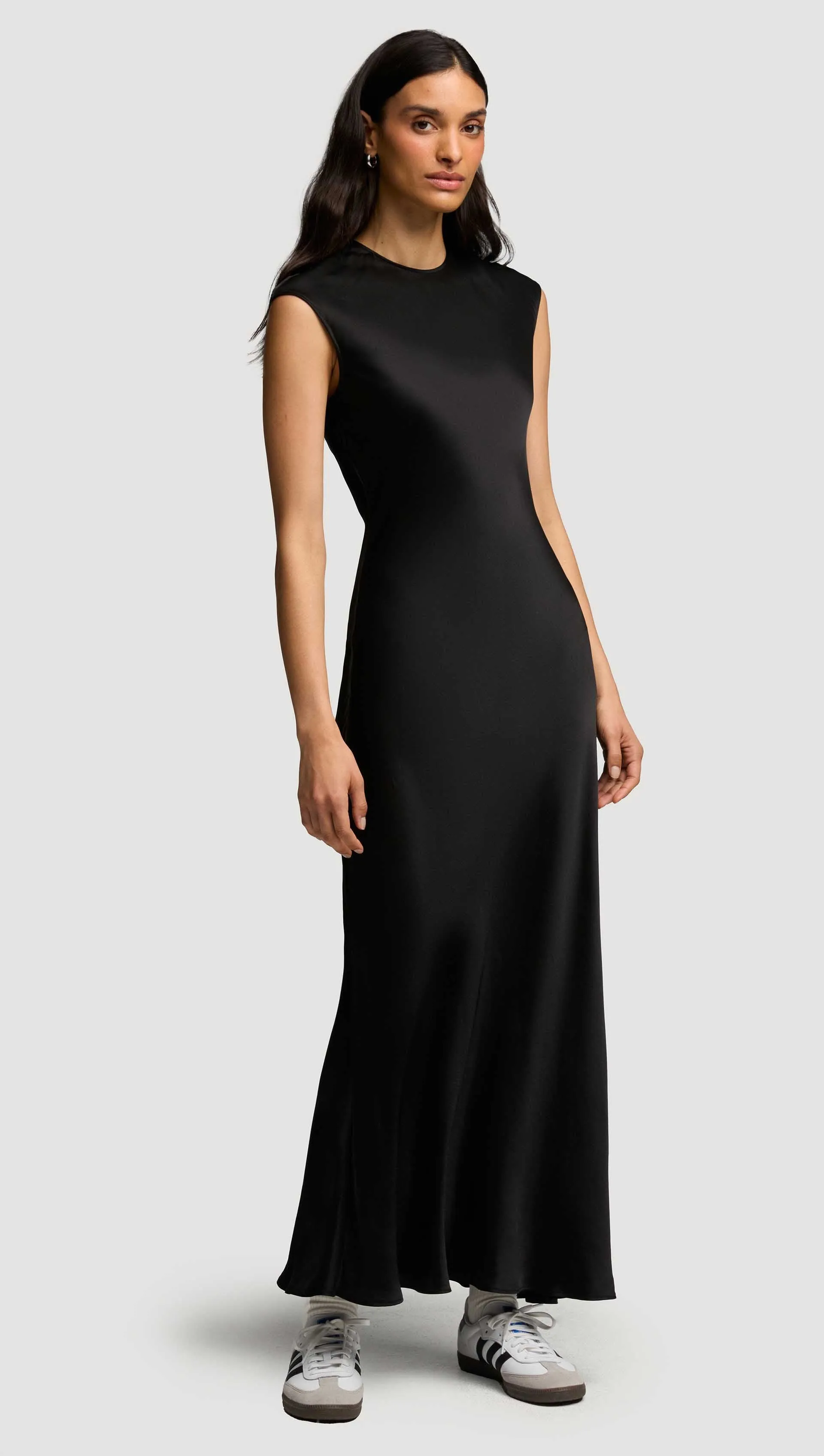 Bias Dress in Viscose Satin | Black Front-Slit