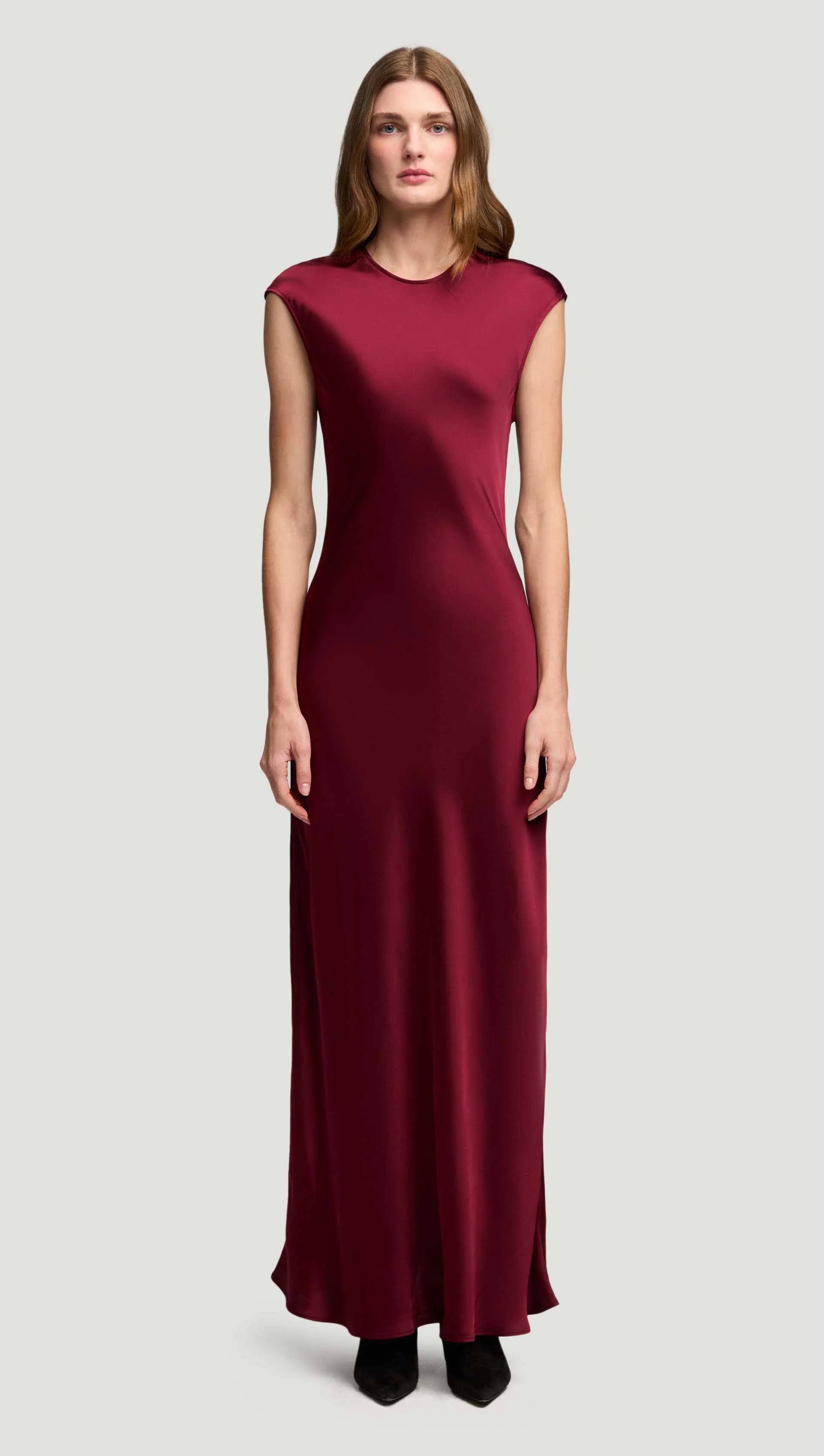 Bias Dress in Viscose Satin | Burgundy slim fit Matte Fabric