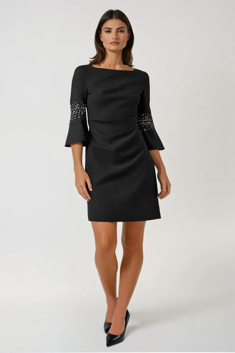 Sheer Layer Comfortable Layer Black Sparkle Bell Sleeve Dress