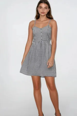 Black White Gingham Strappy Summer Dress Cozy Base