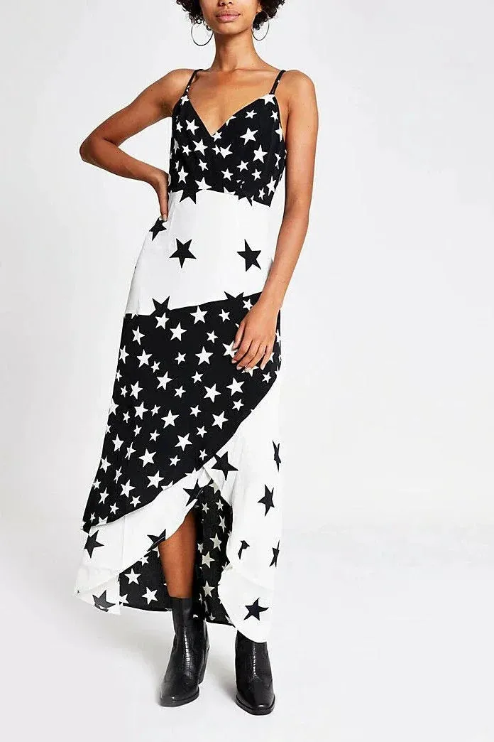 Black White Star Maxi Dress Moment Light Life Soft