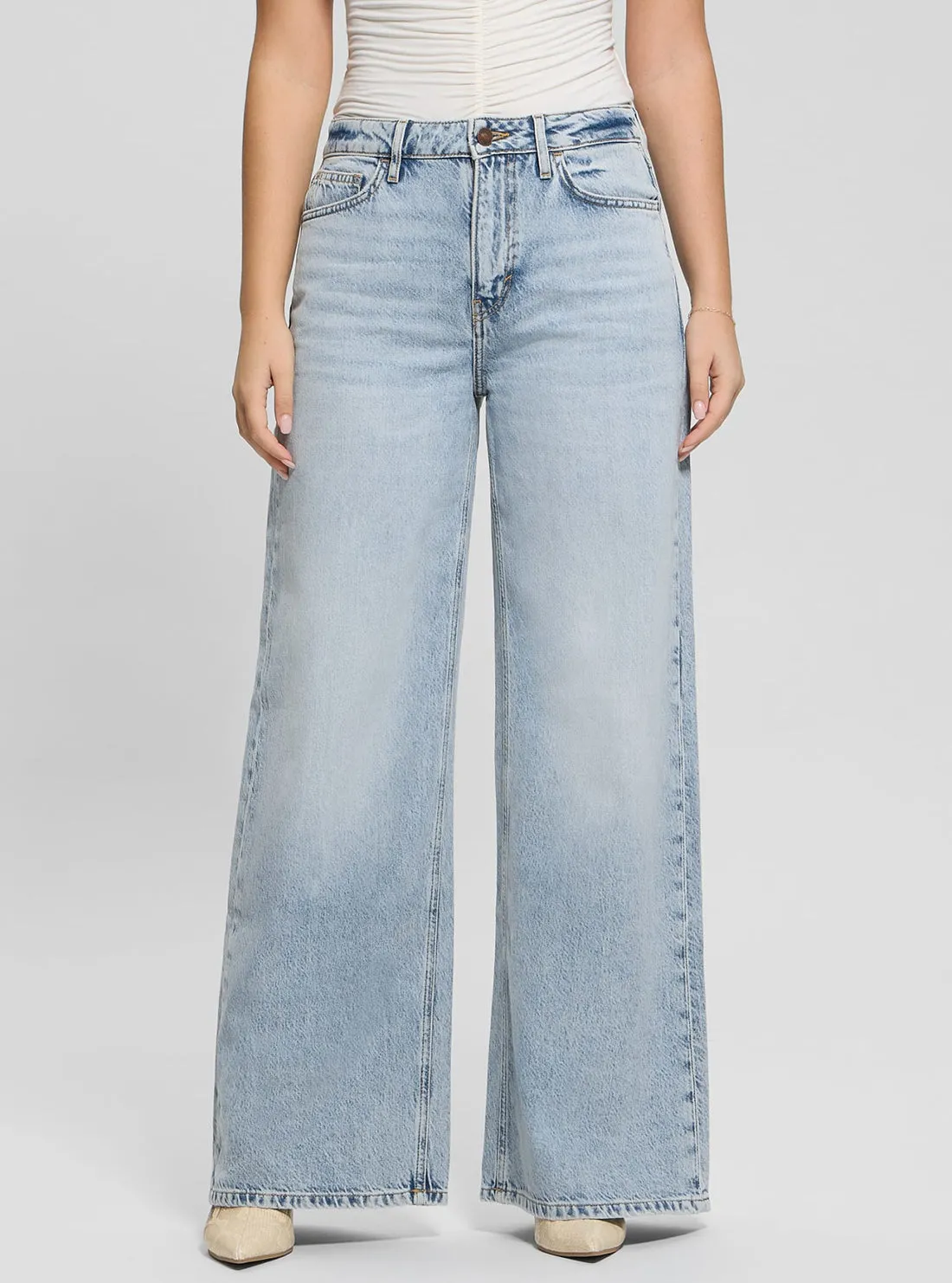 Textured Bold Blue Bellflower Denim Jeans in Light Wash