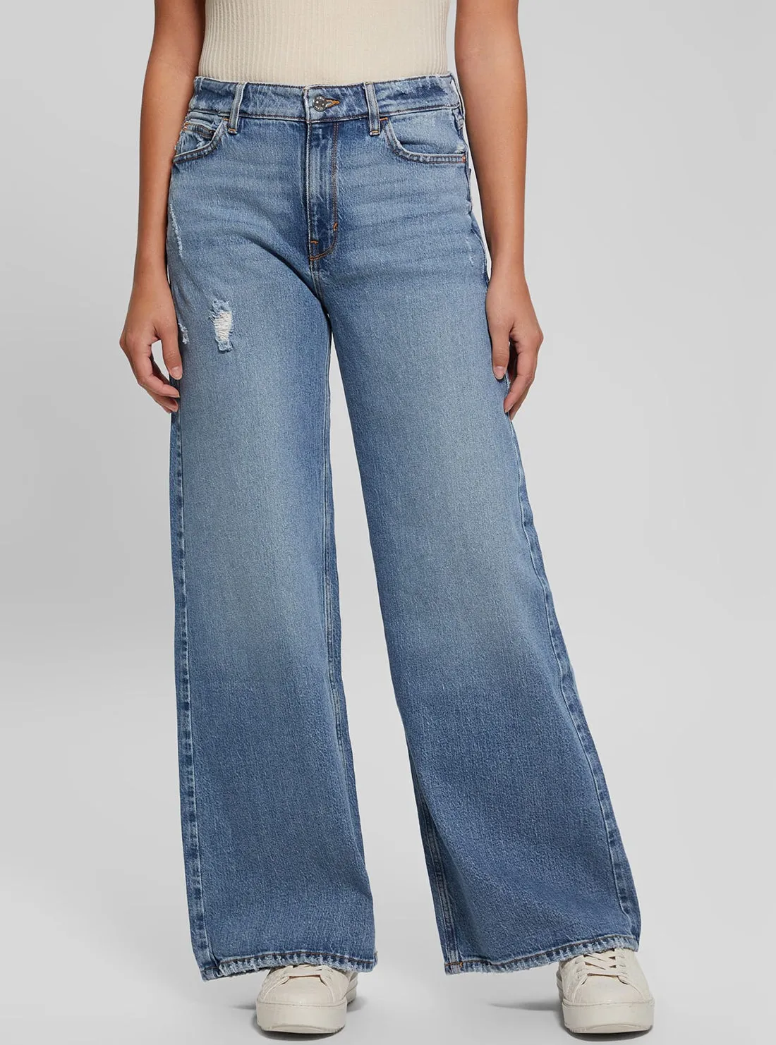 Blue Denim Bellflower Wide Leg Jeans On The Move Clean Shape
