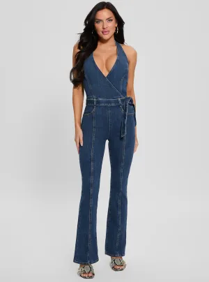 Still Glow Comfortable Jumpsuit Blue Denim Claire Halter Jumpsuit