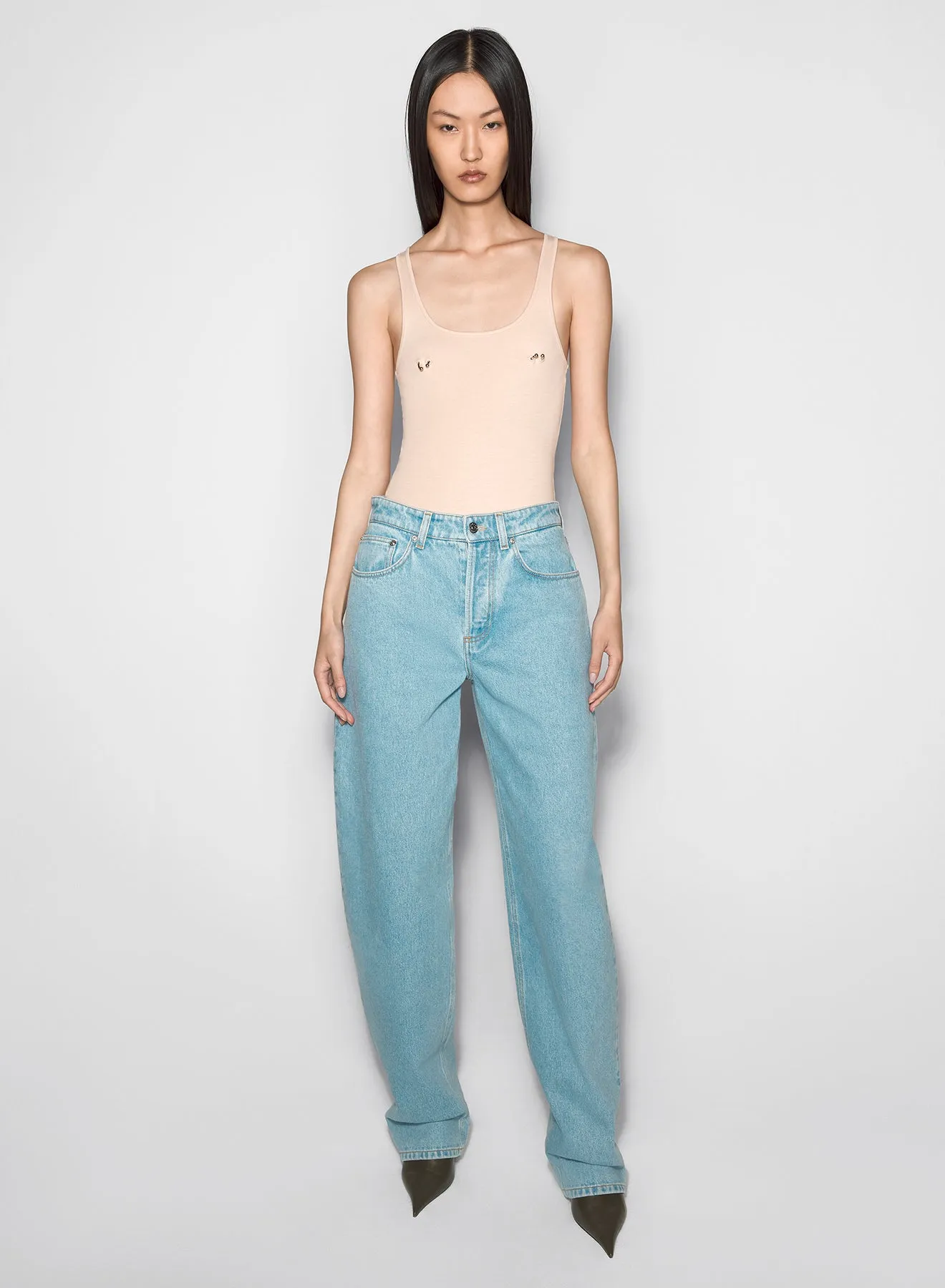 Clean Finish blue laced-up wide-leg jeans