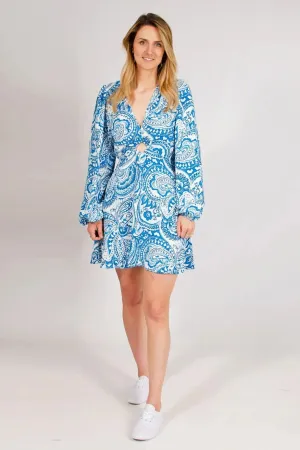 Trendy wrap gown Essential Layer Blue Paisley Skater Dress