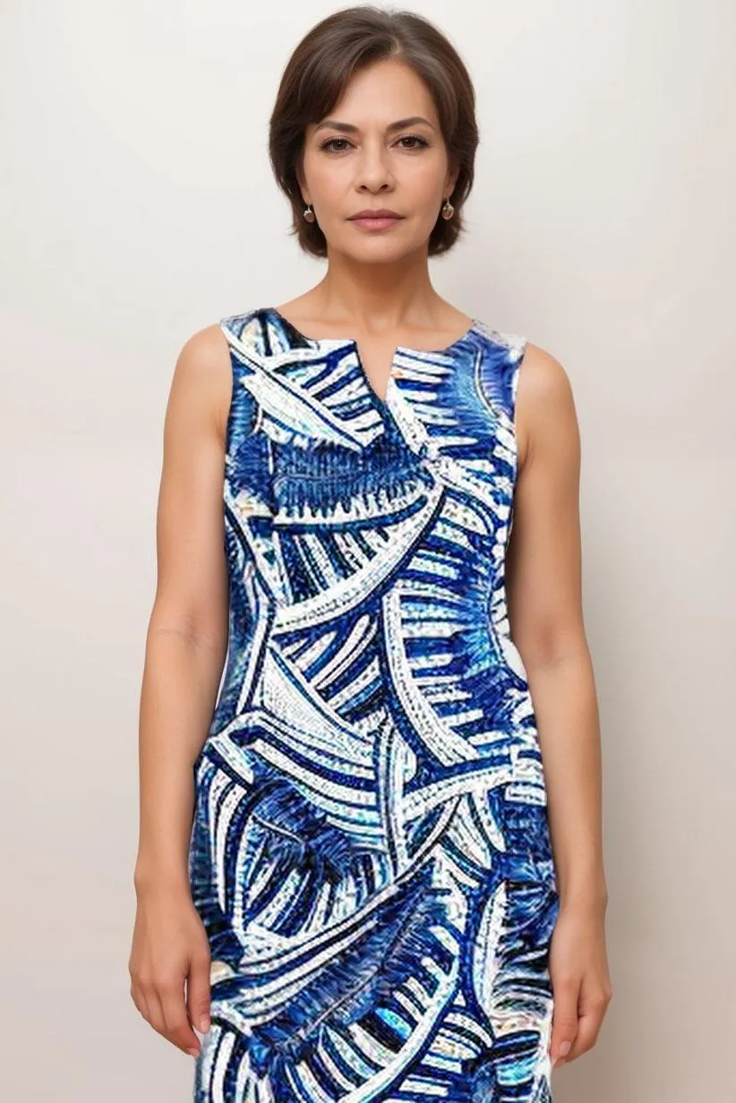 warm tones Trendy Vibe Blue Print Sleeveless Dress