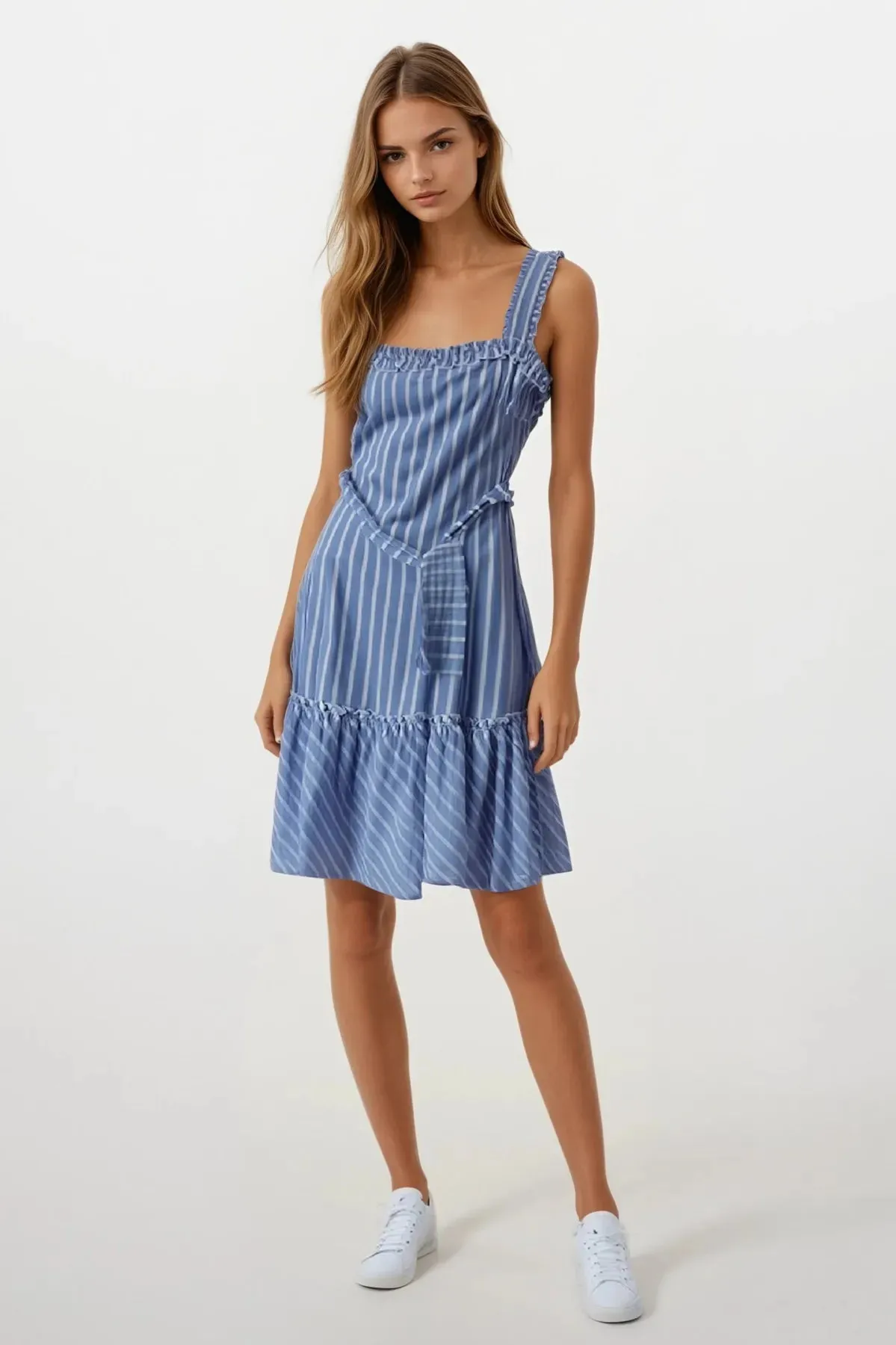 Light Rhythm Sleek Volume Blue Stripe Short Sundress