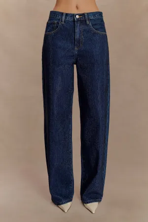 Laina Mid Rise Diamante Denim Jeans - Midnight Blue Go Everywhere Clean Shape