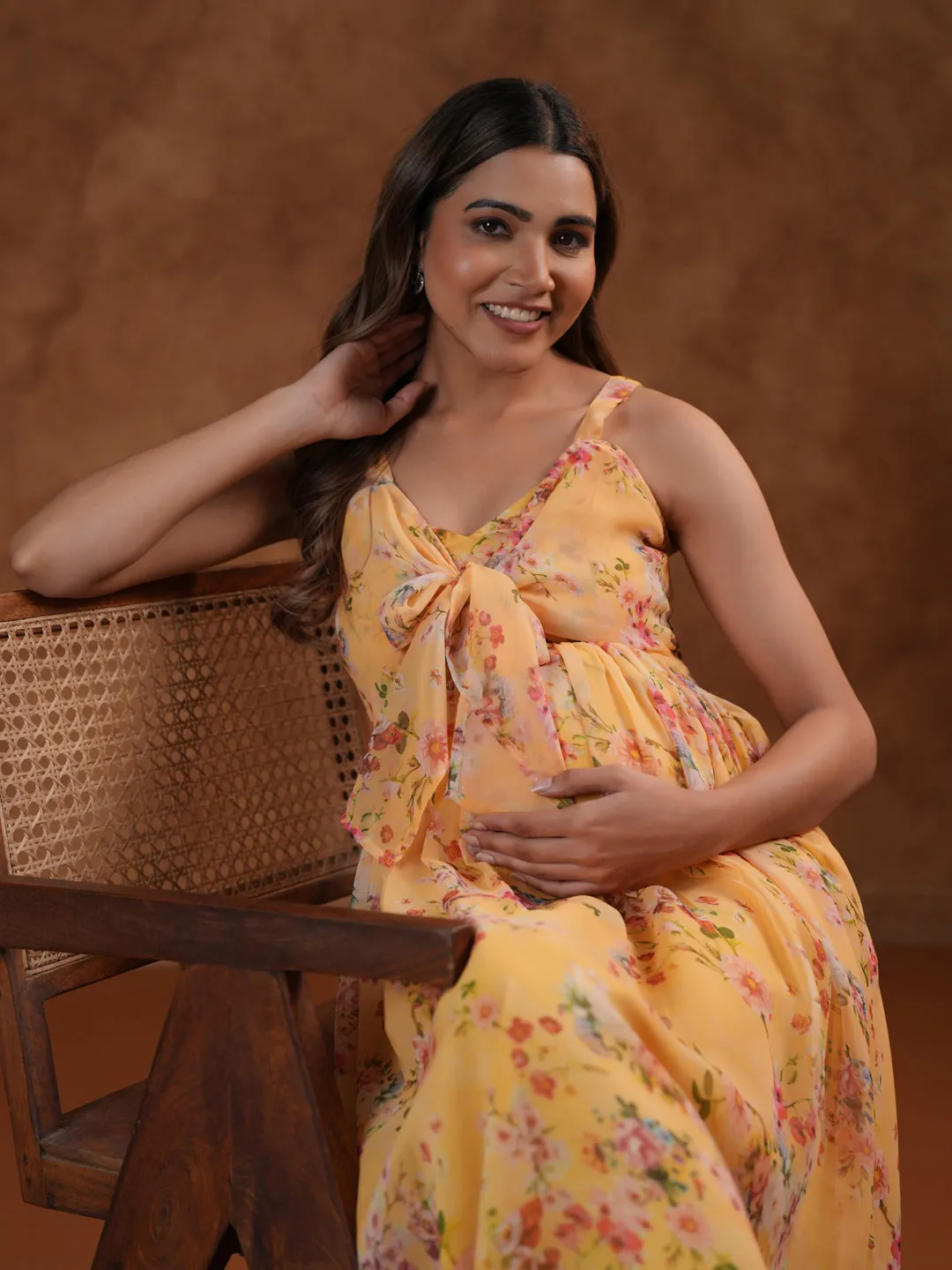 sweet moment Capsule-Wardrobe Women's Yellow Maternity Dress