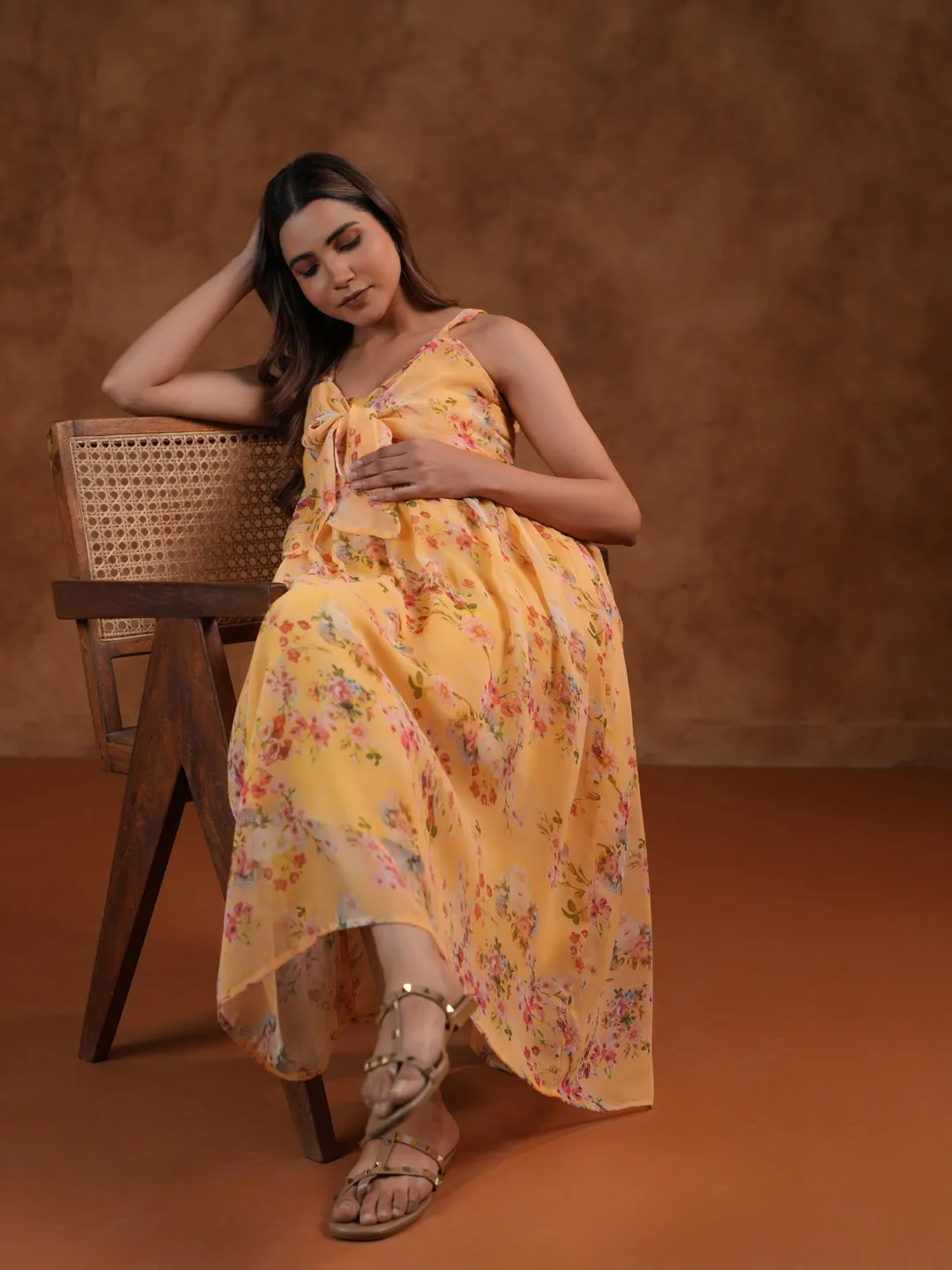 Women's Yellow Maternity Dress Light Weave