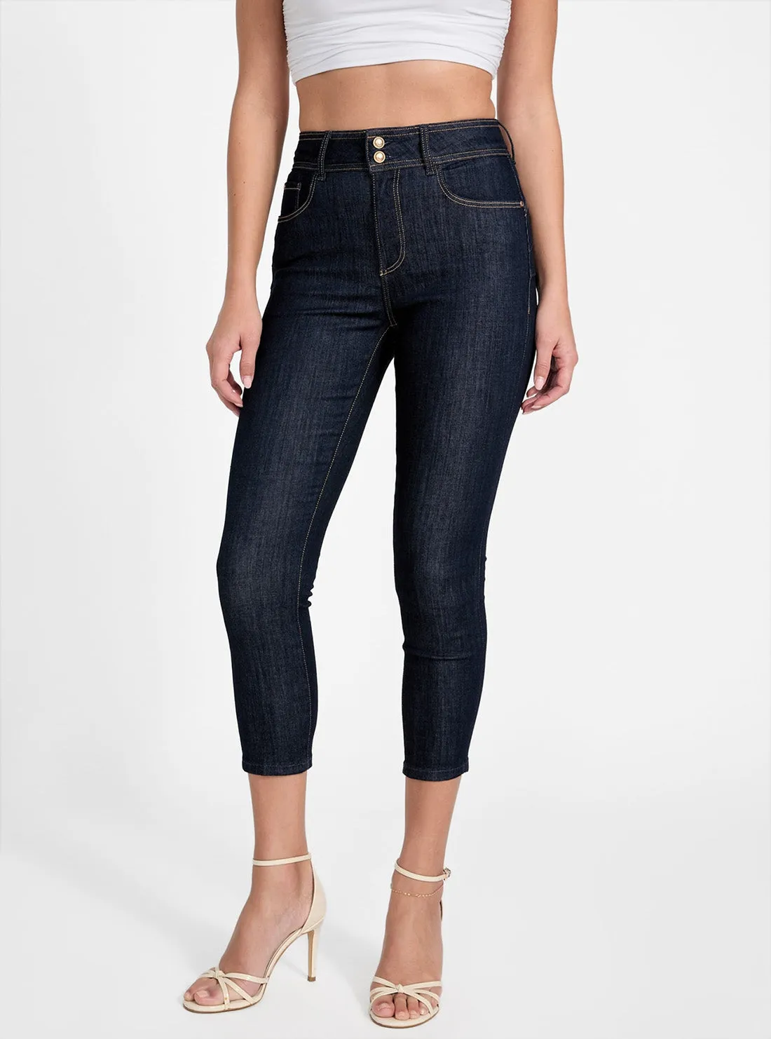 Eco High-Rise Shape Up Capri Jeans in Dark Wash Utility Look Laser Cut Edges