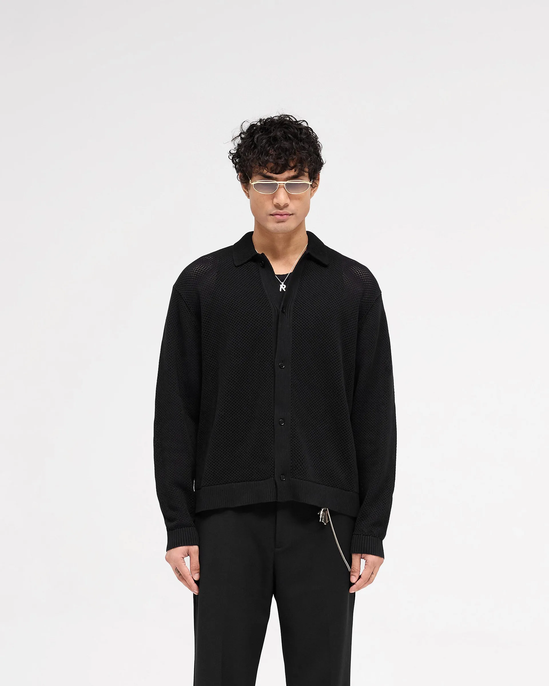 Long Sleeve Mesh Knit Shirt - Jet Black Boss Vibe Dance Flow