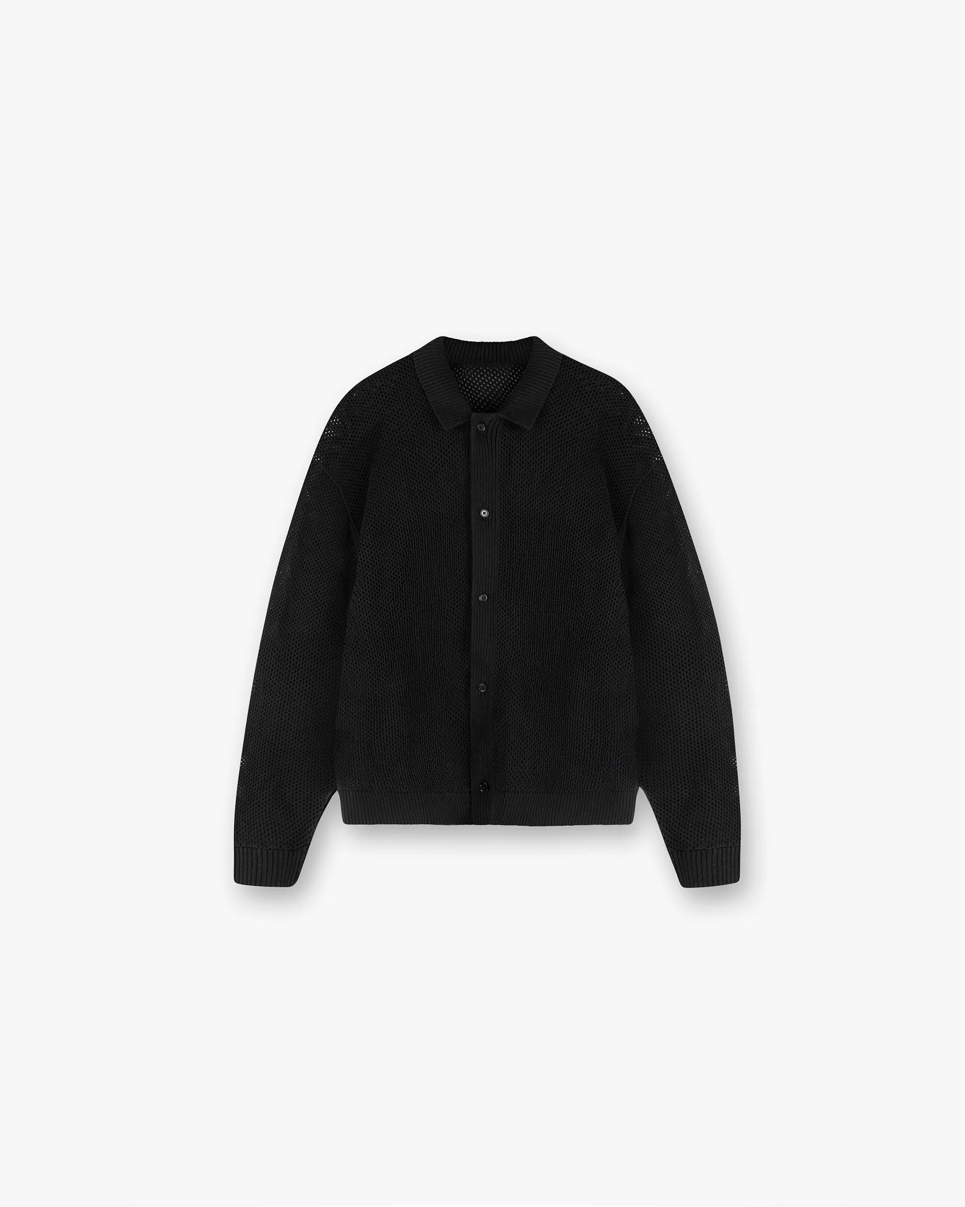 Long Sleeve Mesh Knit Shirt - Jet Black WrinkleResistant