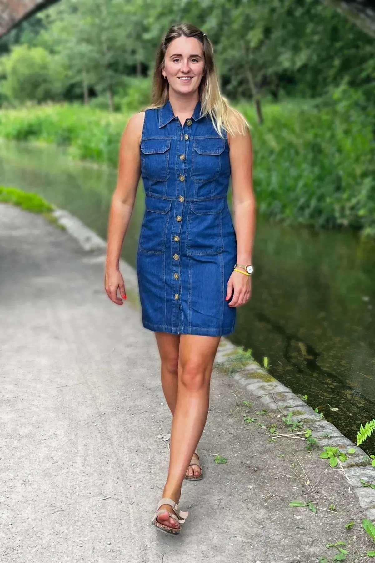 Denim Sleeveless Shirt Dress Seasonal Comfort Casual day-to-night piece