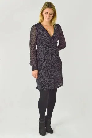 Chiffon Spot Wrap Dress Formal Aura Chic Waist