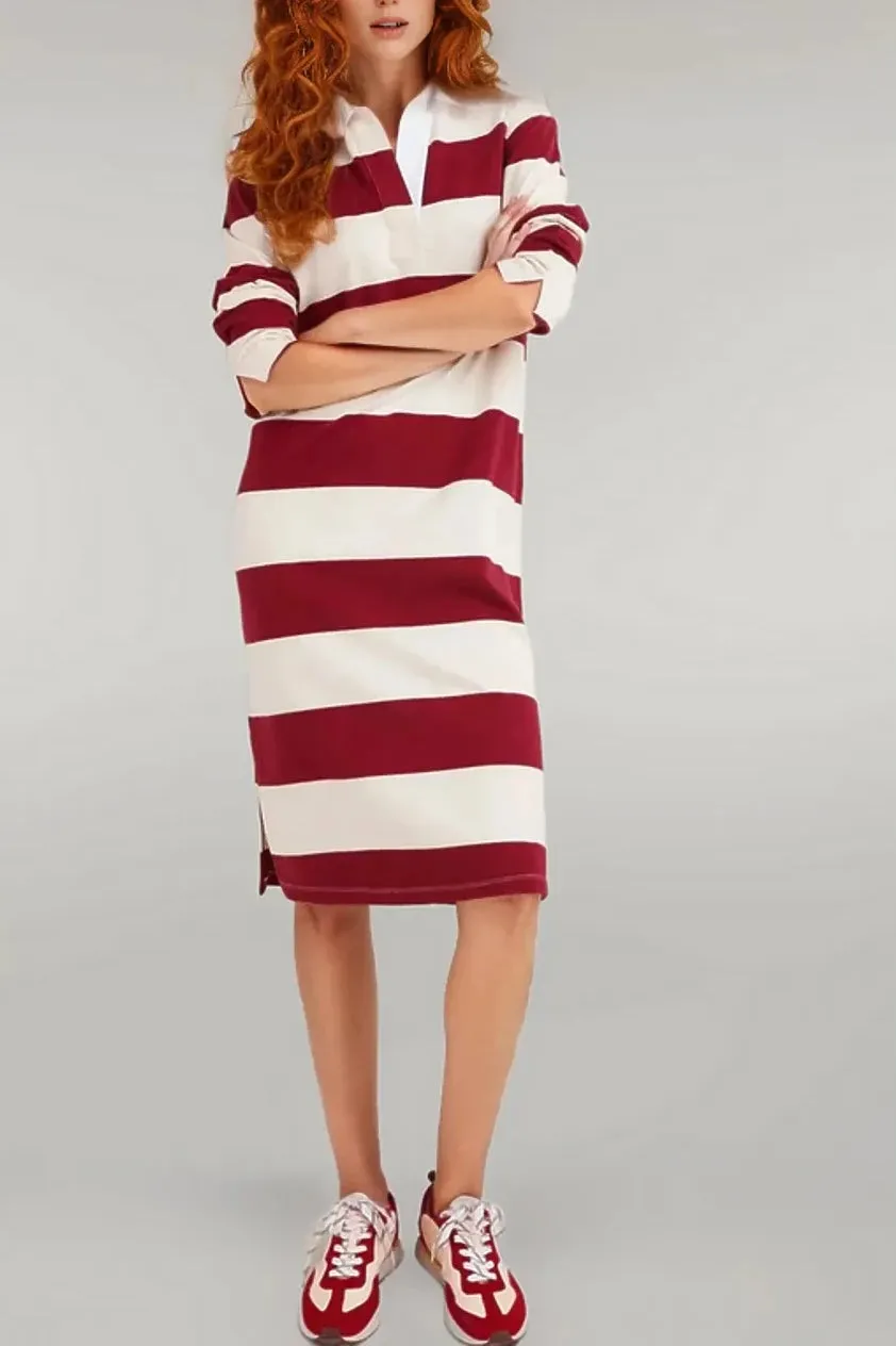 Bright Bloom Burgundy Stripe Polo Dress