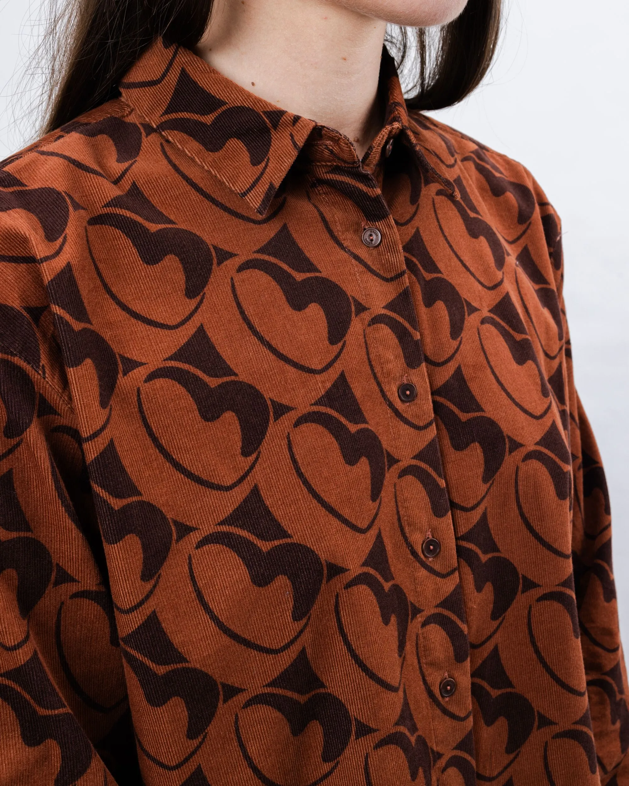 Bombon Babycord Boxy Blouse Plus size clothing Leather combination