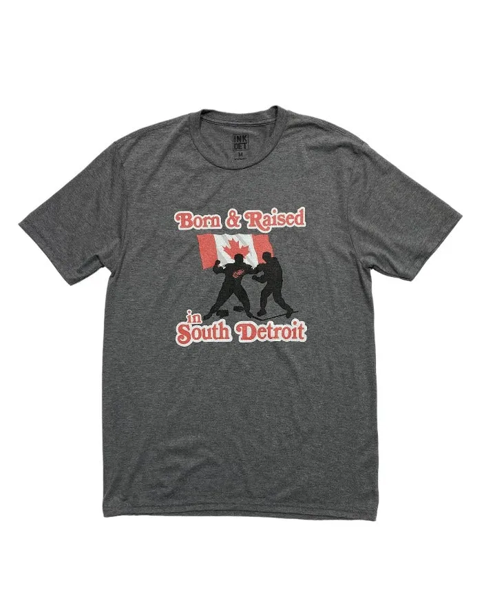 Ink Detroit - Born & Raised in South Detroit T-Shirt - Heather Grey Wear Resistant Fabric Fun and Comfortable