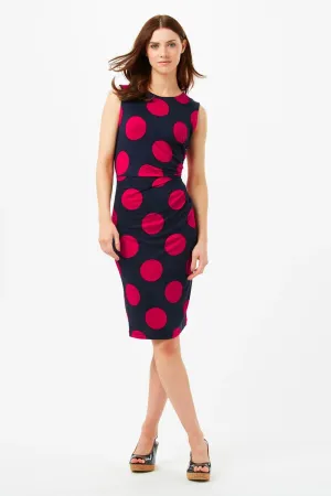 Navy Red Spot Print Jersey Dress Breathable Feel