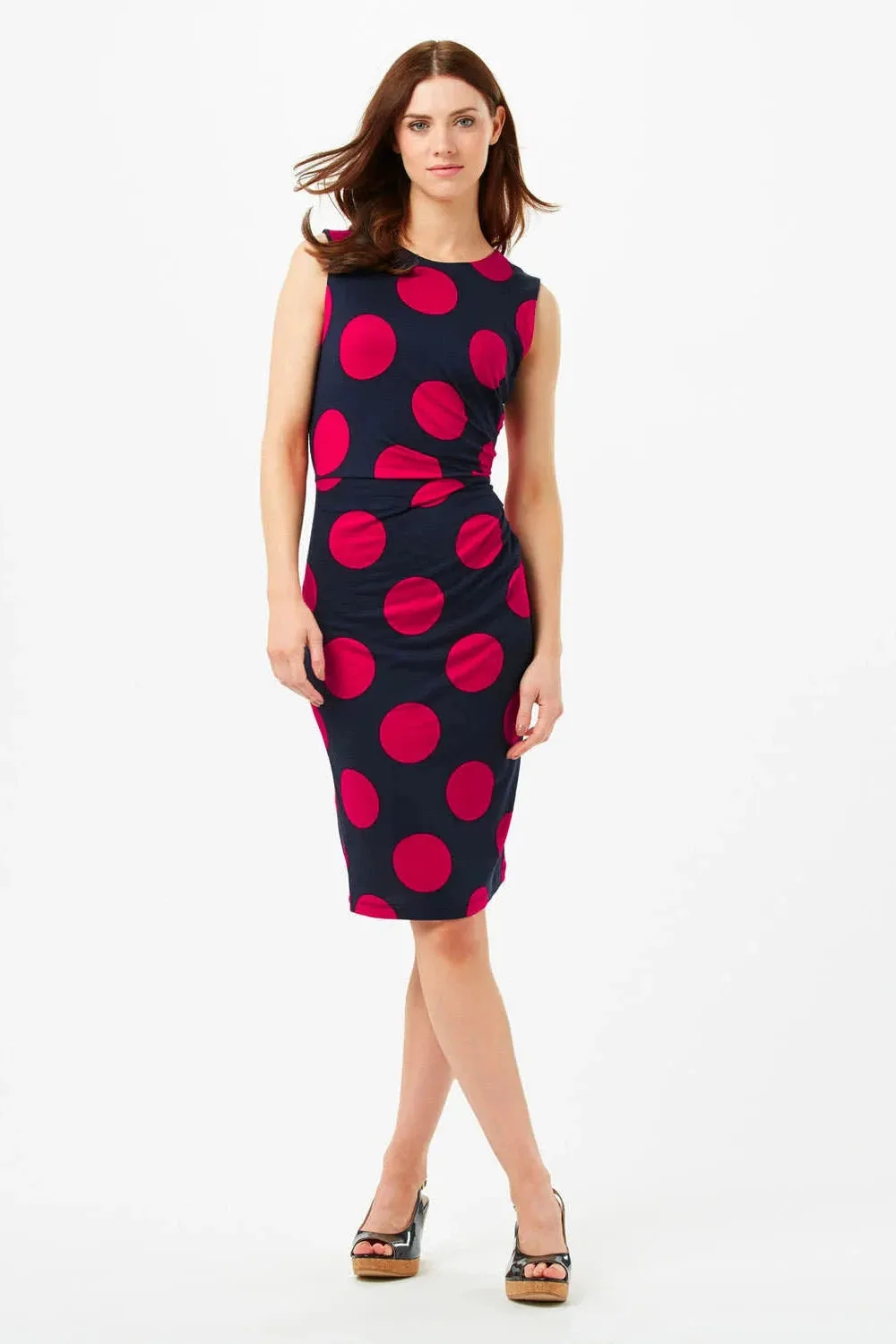 Navy Red Spot Print Jersey Dress Blue Sky Fashion Forward