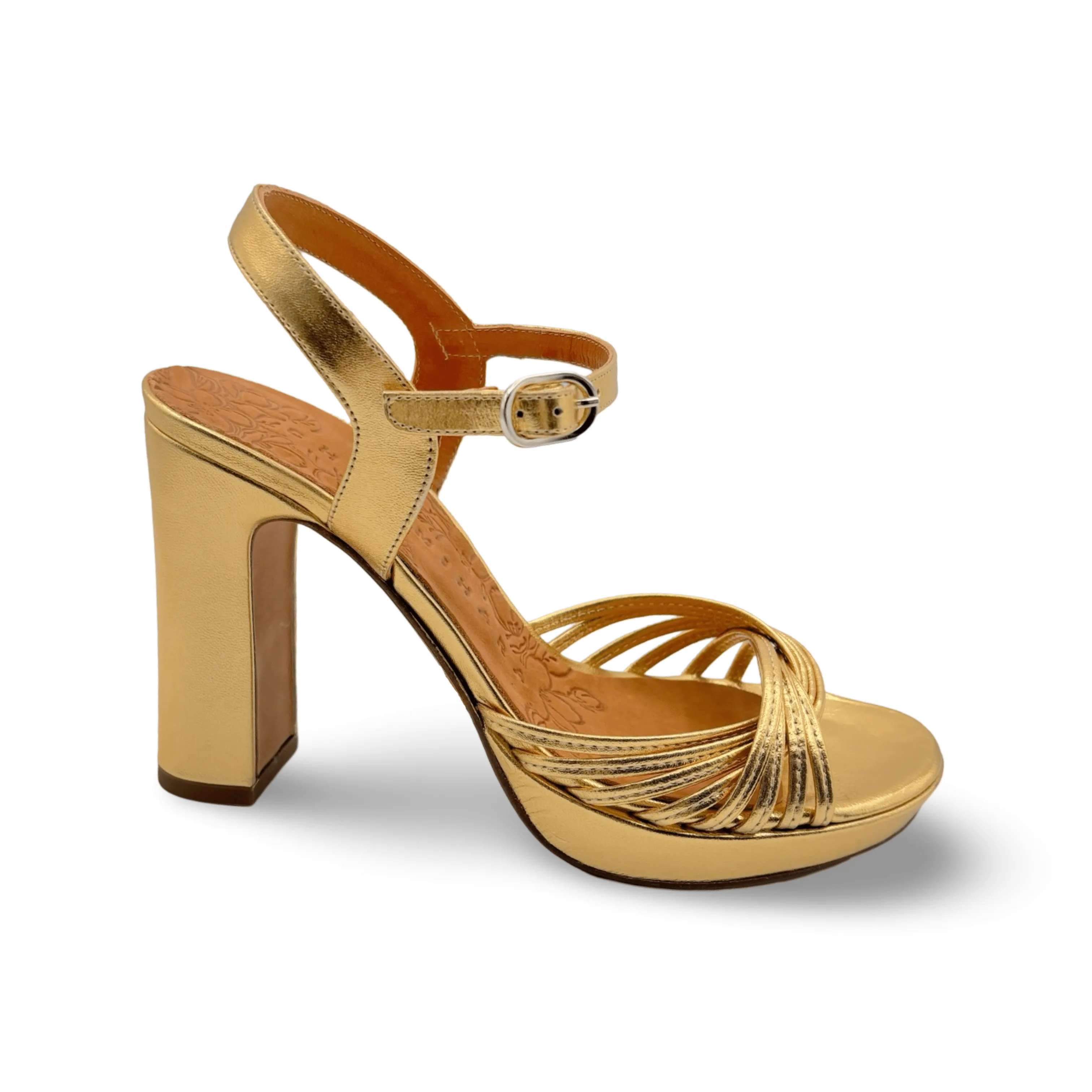 Bri-Caneti Gold Metallic Sandal Sturdy Build Desert Cool