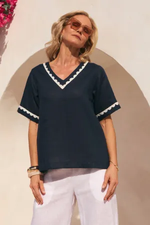 Relaxed Vibe Samara Linen Blouse in Beachside