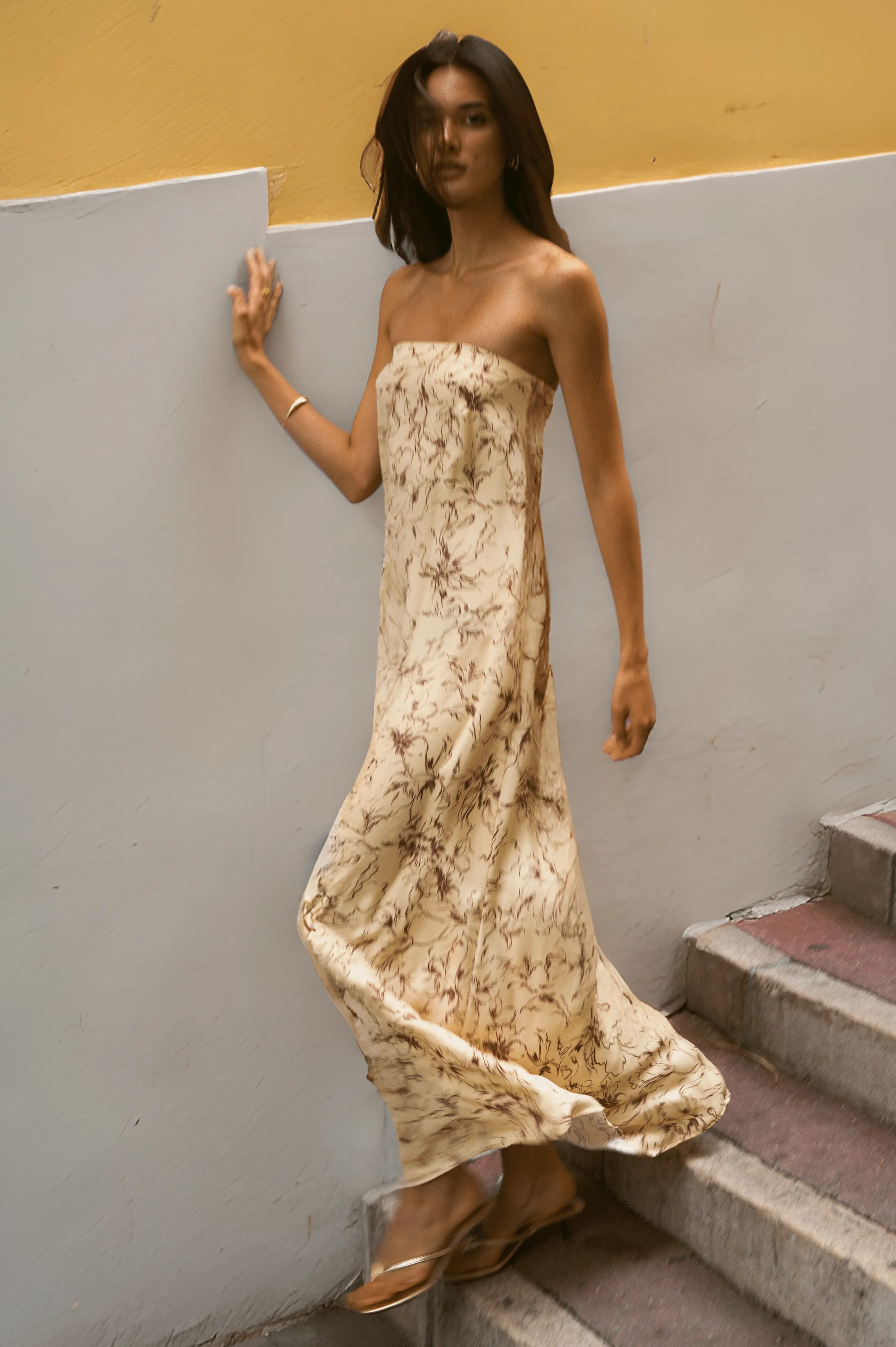 Breeze Flow Minimalist Waist Ophelia Maxi Dress in Butterscotch