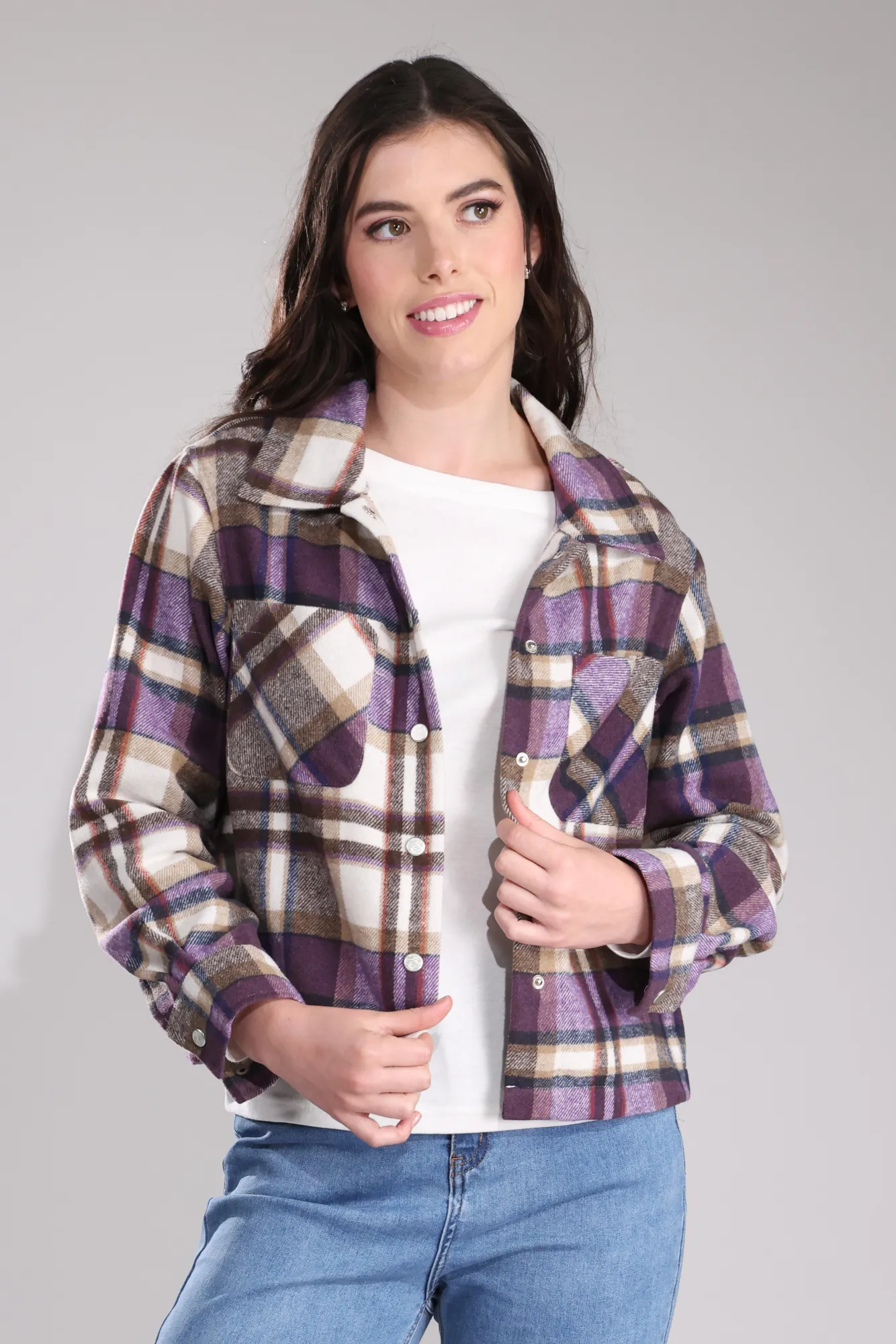 Brushed Checks Jacket | Amethyst Check | 6031B1 Down Filled Luxury Appeal