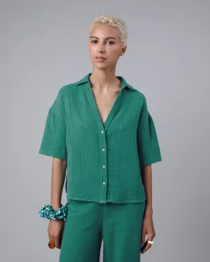 Bubble Cropped Blouse Green Smart Casual Look