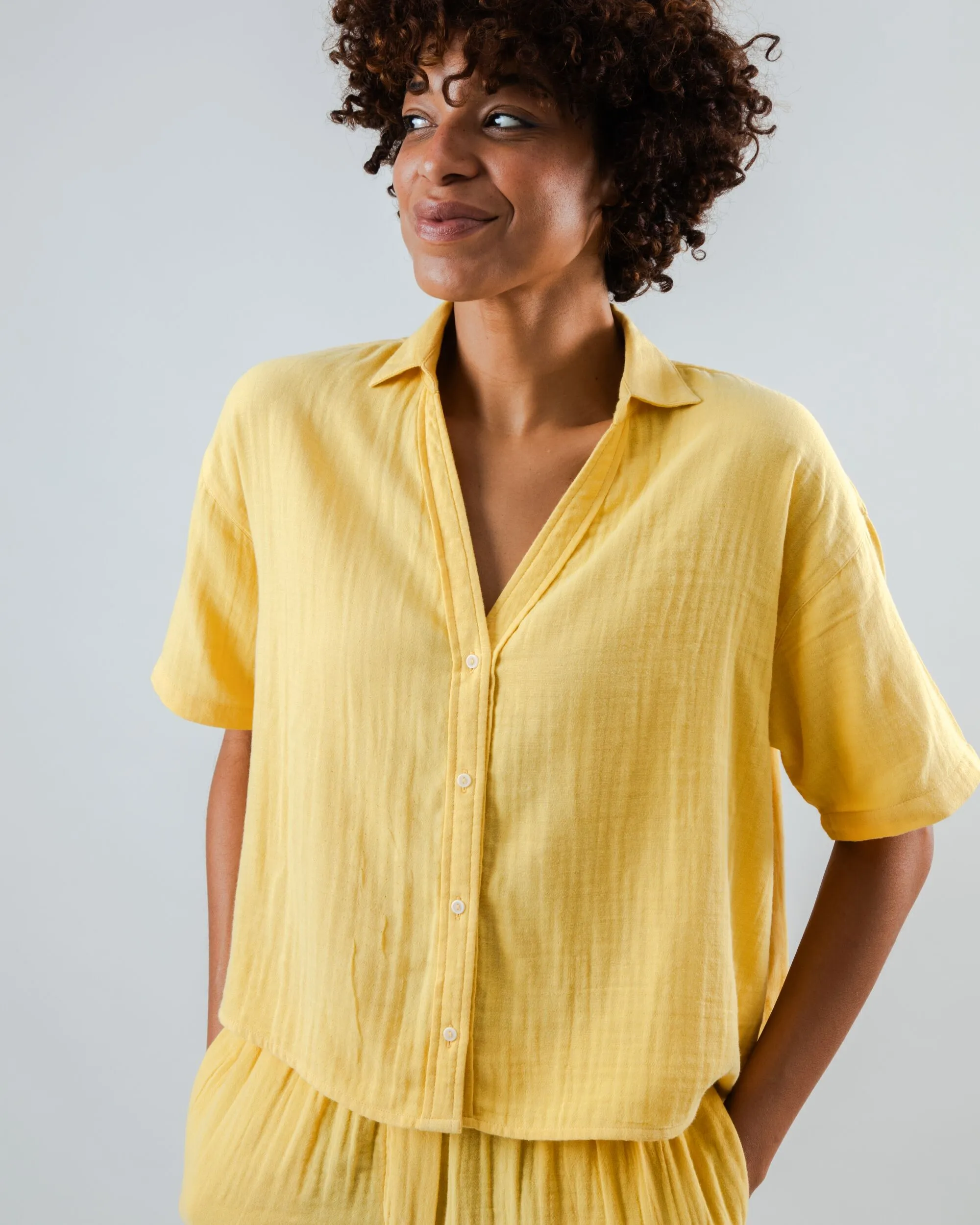 Bubble Cropped Blouse Yellow UPF Rated Fabric