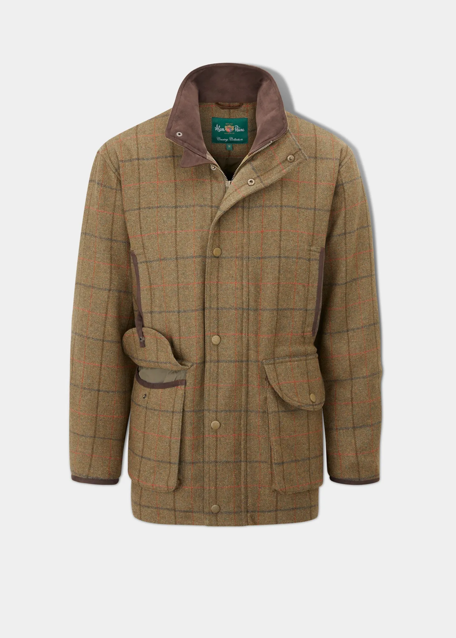 Waterproof Zipper Closure Combrook Men's Tweed Shooting Field Coat In Thyme - Shooting Fit