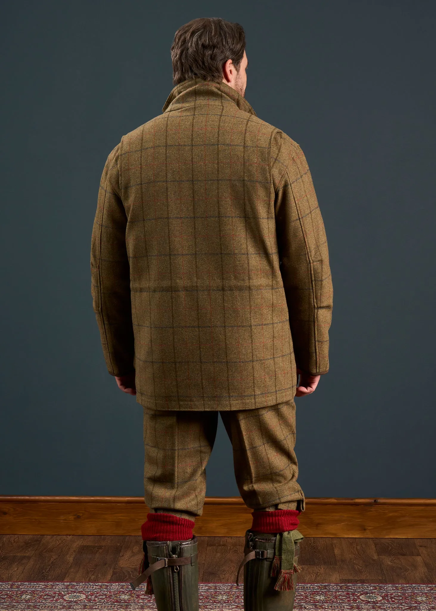 Combrook Men's Tweed Shooting Field Coat In Thyme - Shooting Fit Teflon Finish