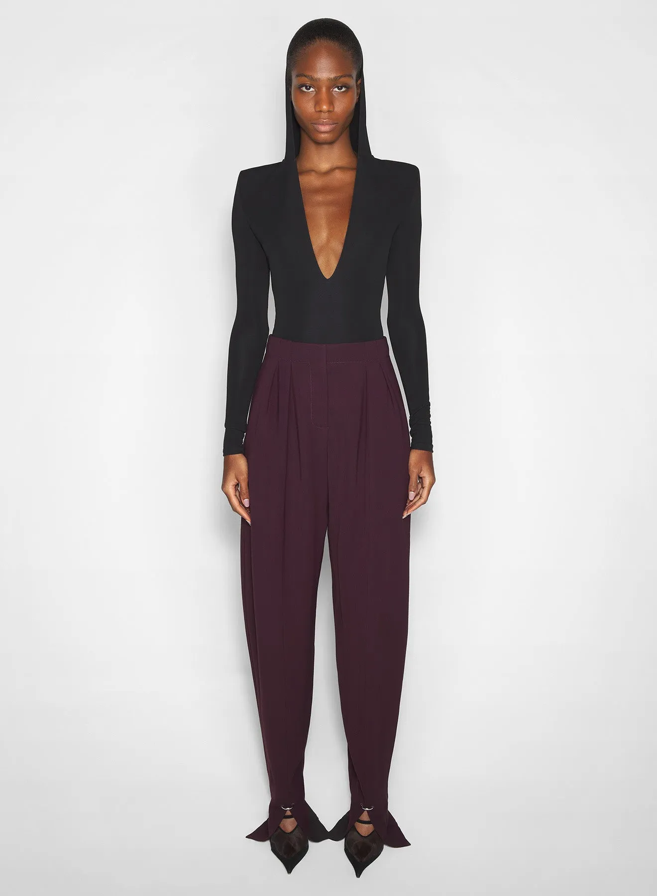 burgundy pierced loose tailored trousers Anti Slip Waistband