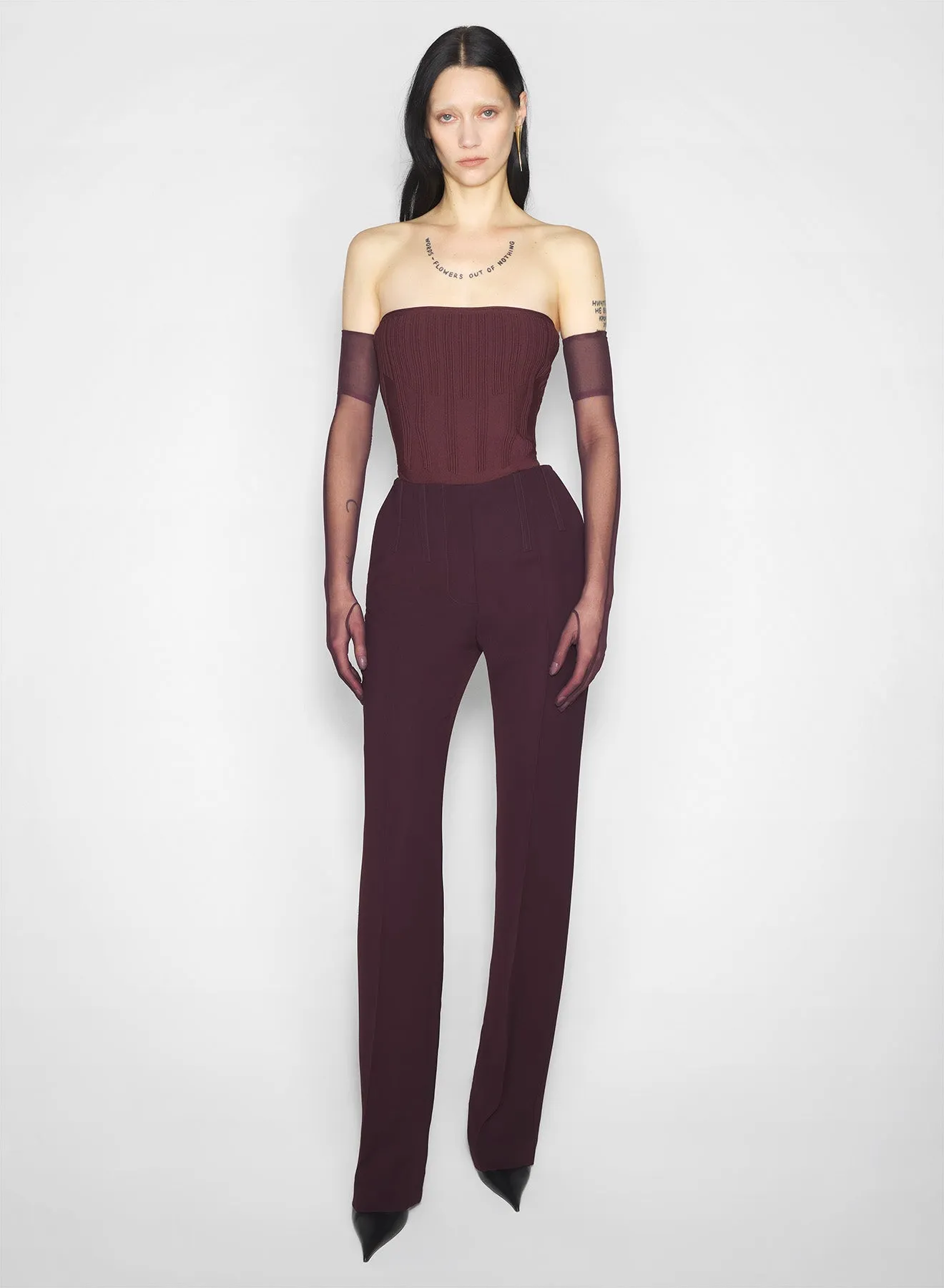 Static free AntiPillingFabric burgundy straight boned pants