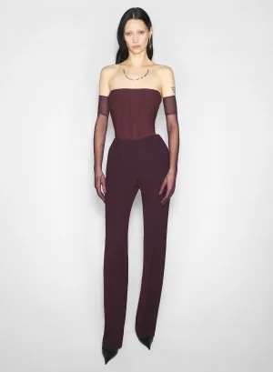 Static free AntiPillingFabric burgundy straight boned pants