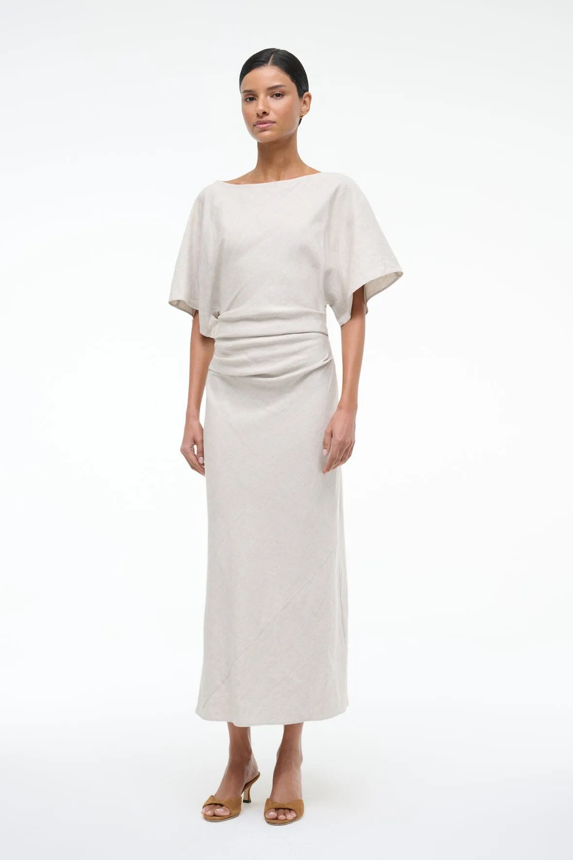 AMELIE LINEN MIDI DRESS | NATURAL Fluid Fabric Hot Now