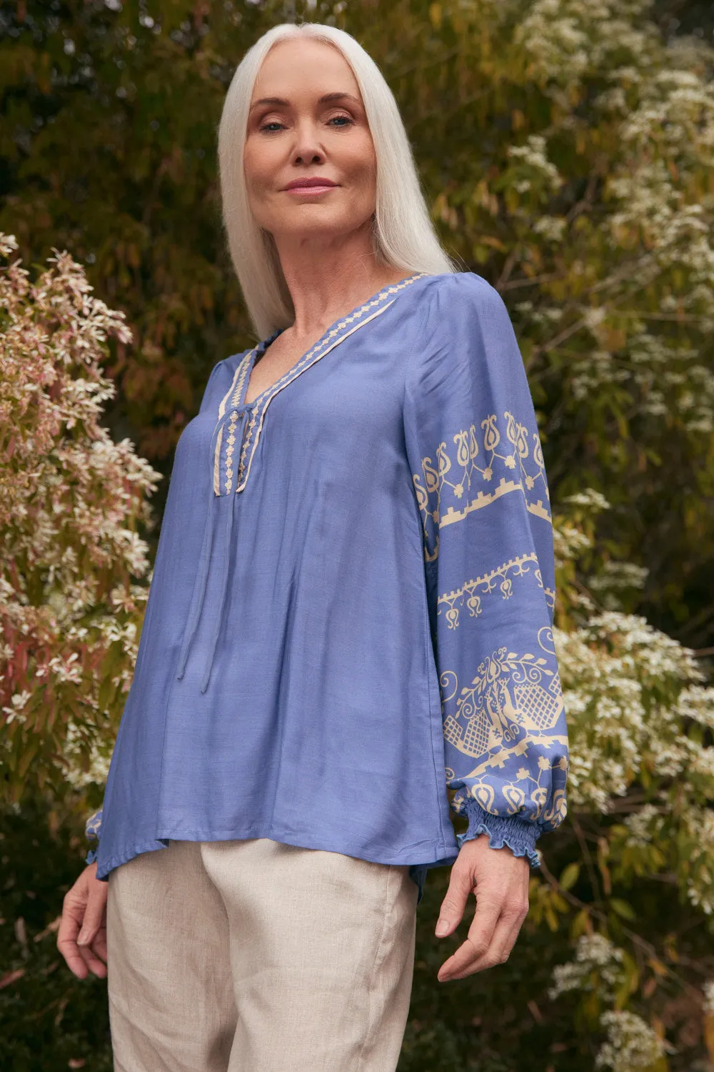 Beaded details Lightweight Comfort Cairo Boho Blouse in Breeze