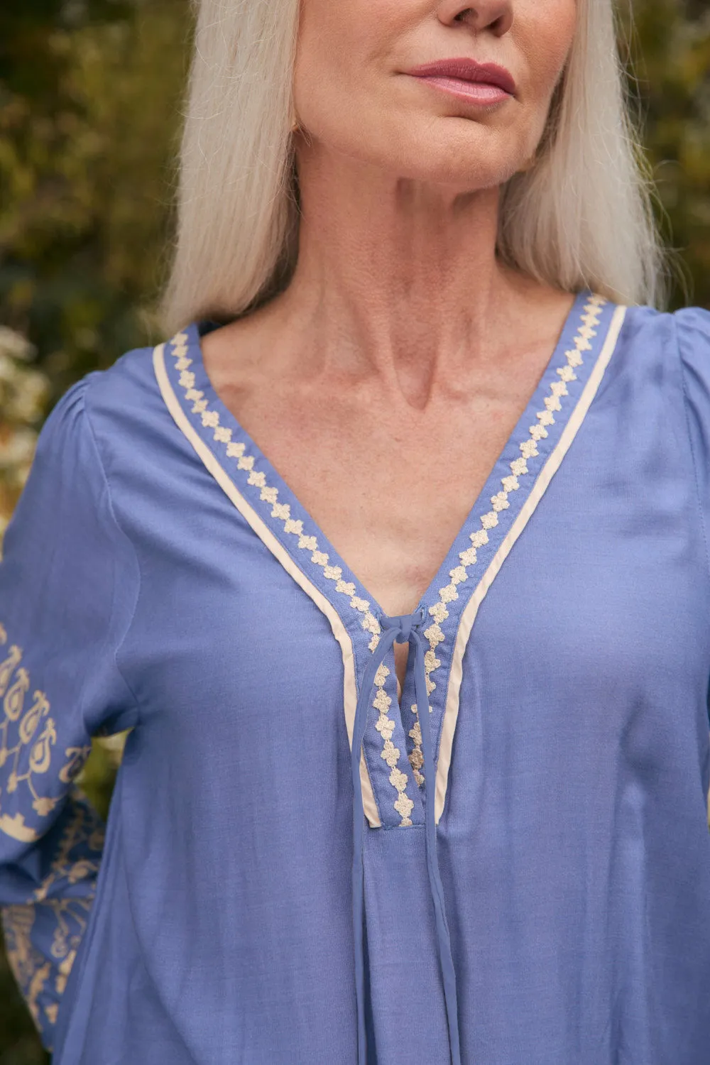 Cairo Boho Blouse in Breeze Garment Washed Texture Geometric Pattern