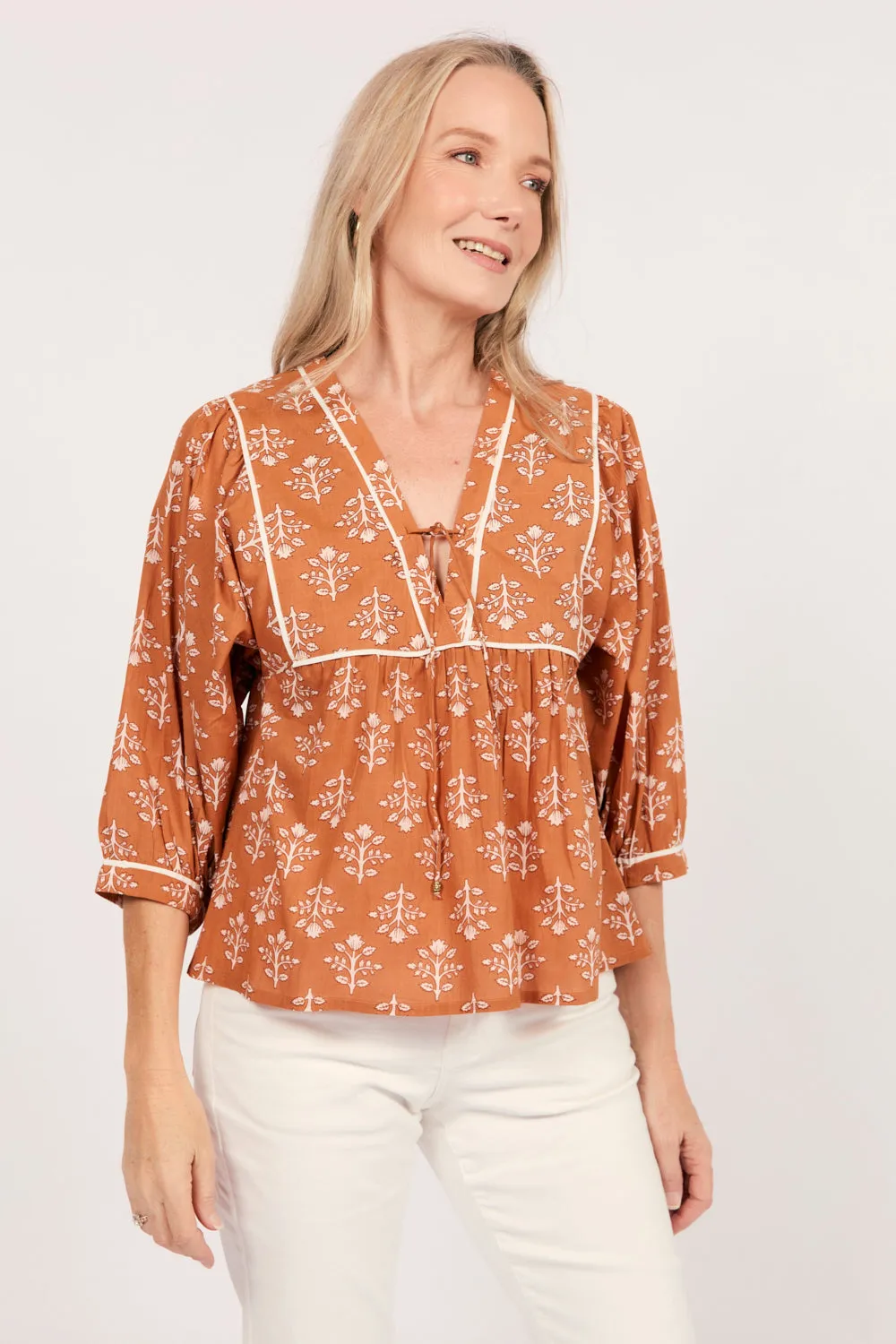 Cairo Boho Blouse in Millefiori Easy Wear Breathable apparel