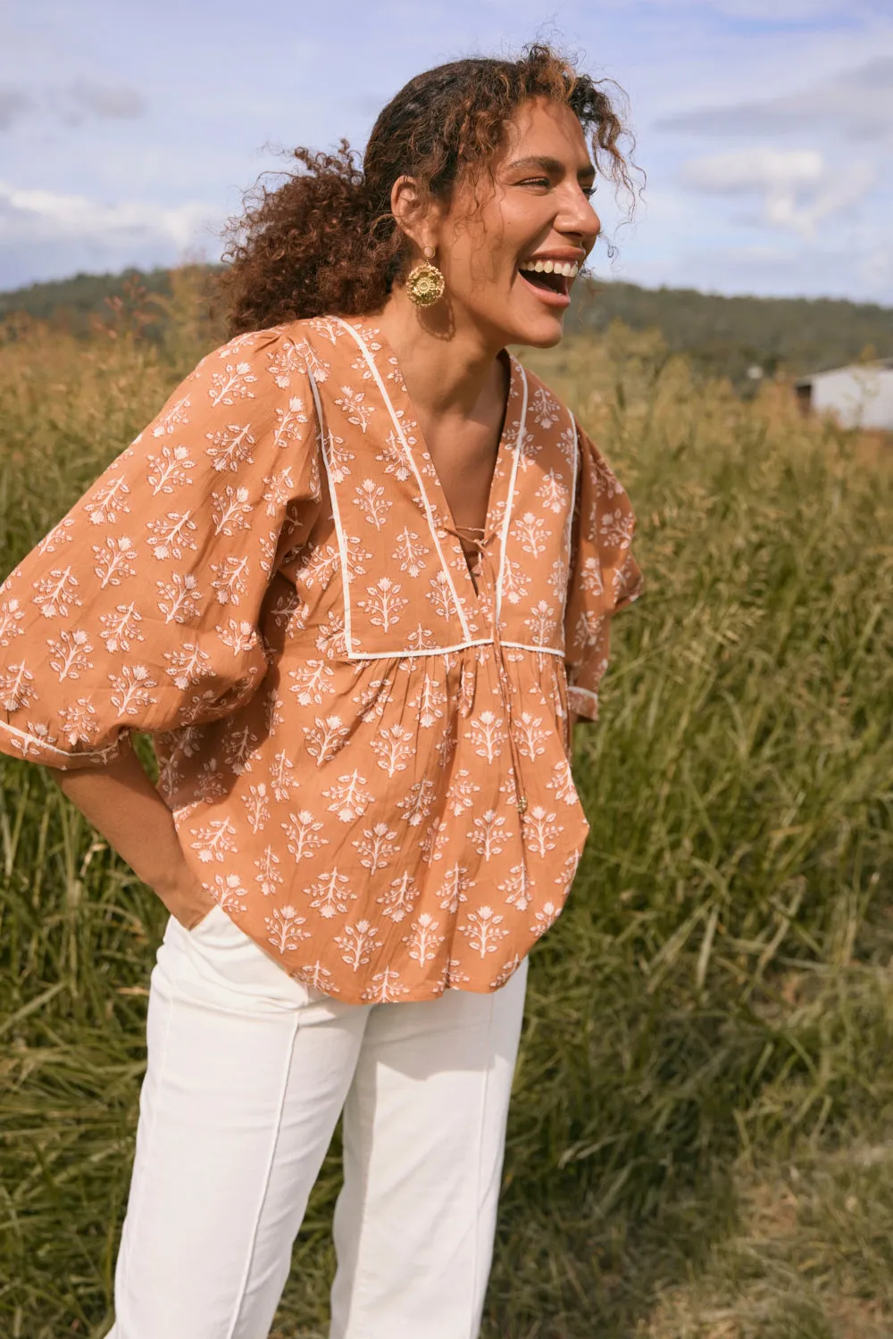 Cairo Boho Blouse in Millefiori Spandex Enhanced Elasticity