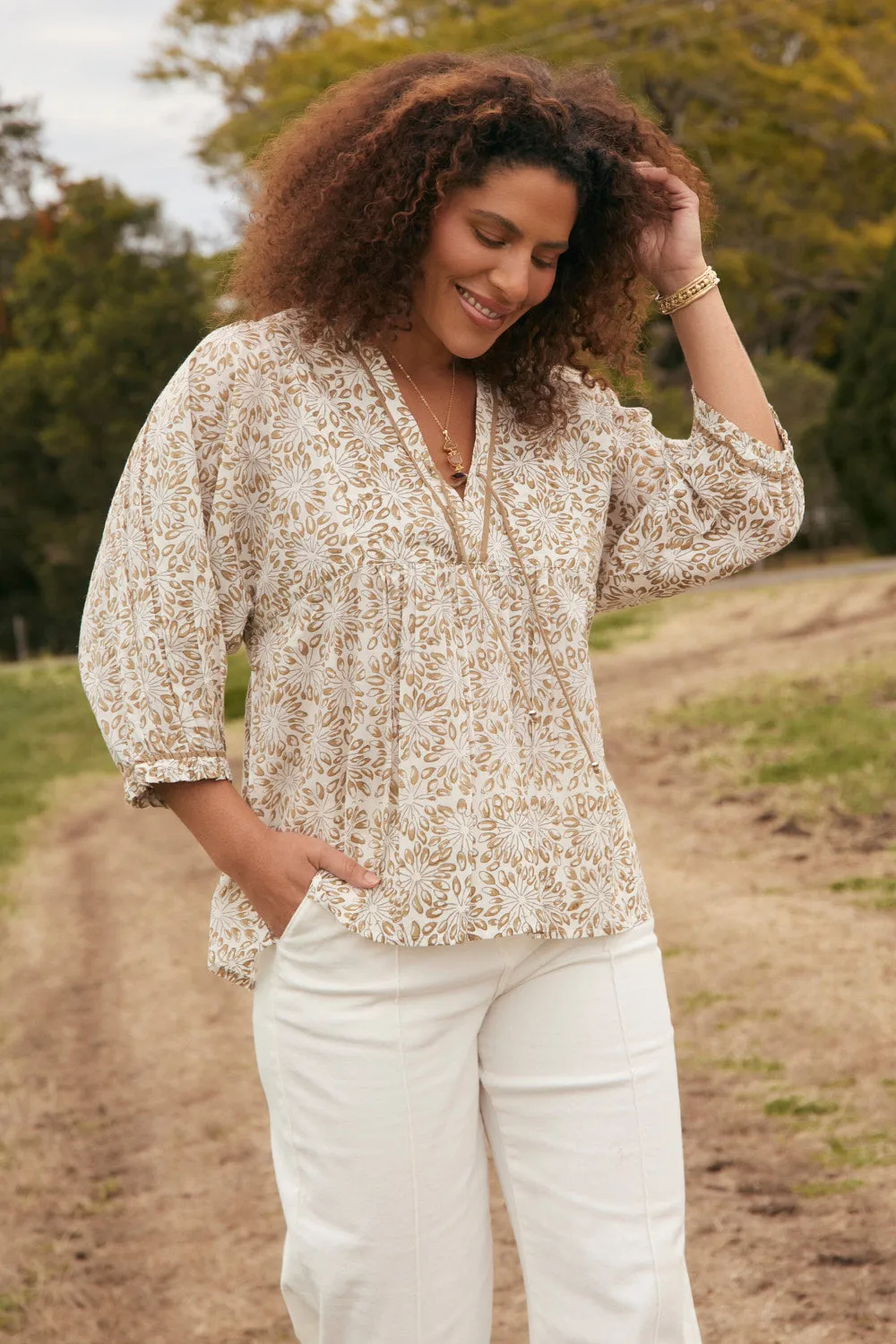 Cairo Boho Blouse in Savanna Non Toxic Materials Minimalist Comfort