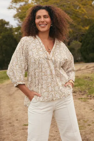 Cairo Boho Blouse in Savanna Flexible Collar Comfort Fit Design