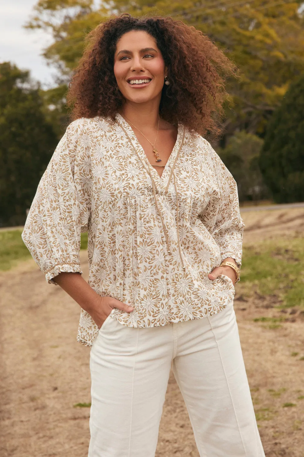 Cairo Boho Blouse in Savanna Flexible Collar Comfort Fit Design
