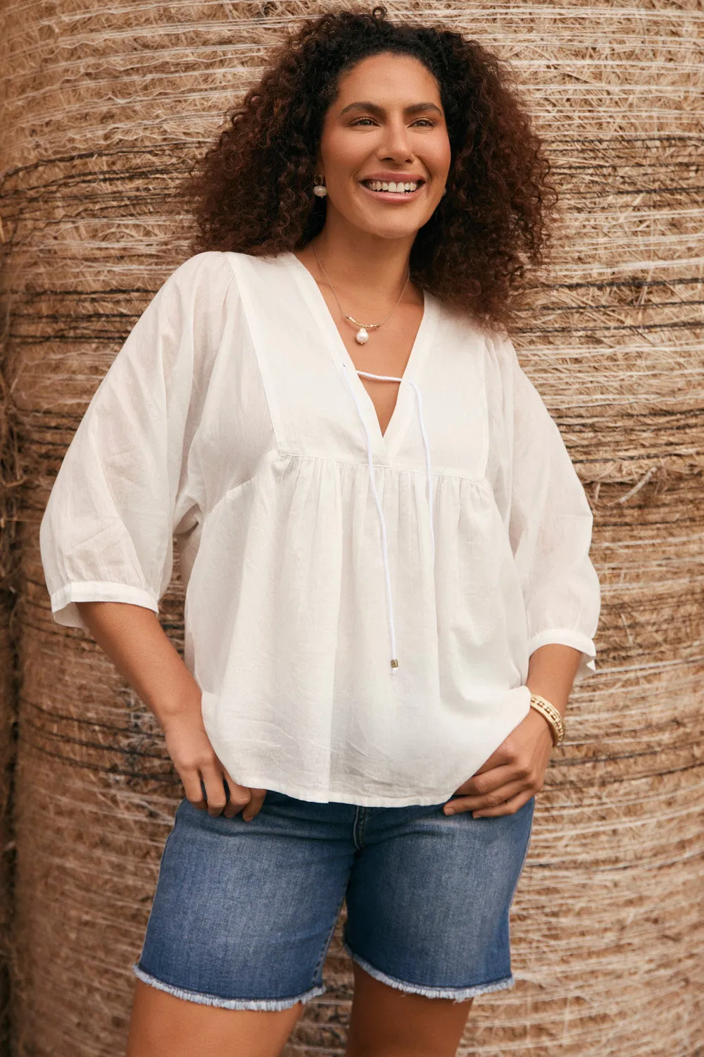 FadeResistant Coating Comfortable Touch Cairo Boho Blouse in White