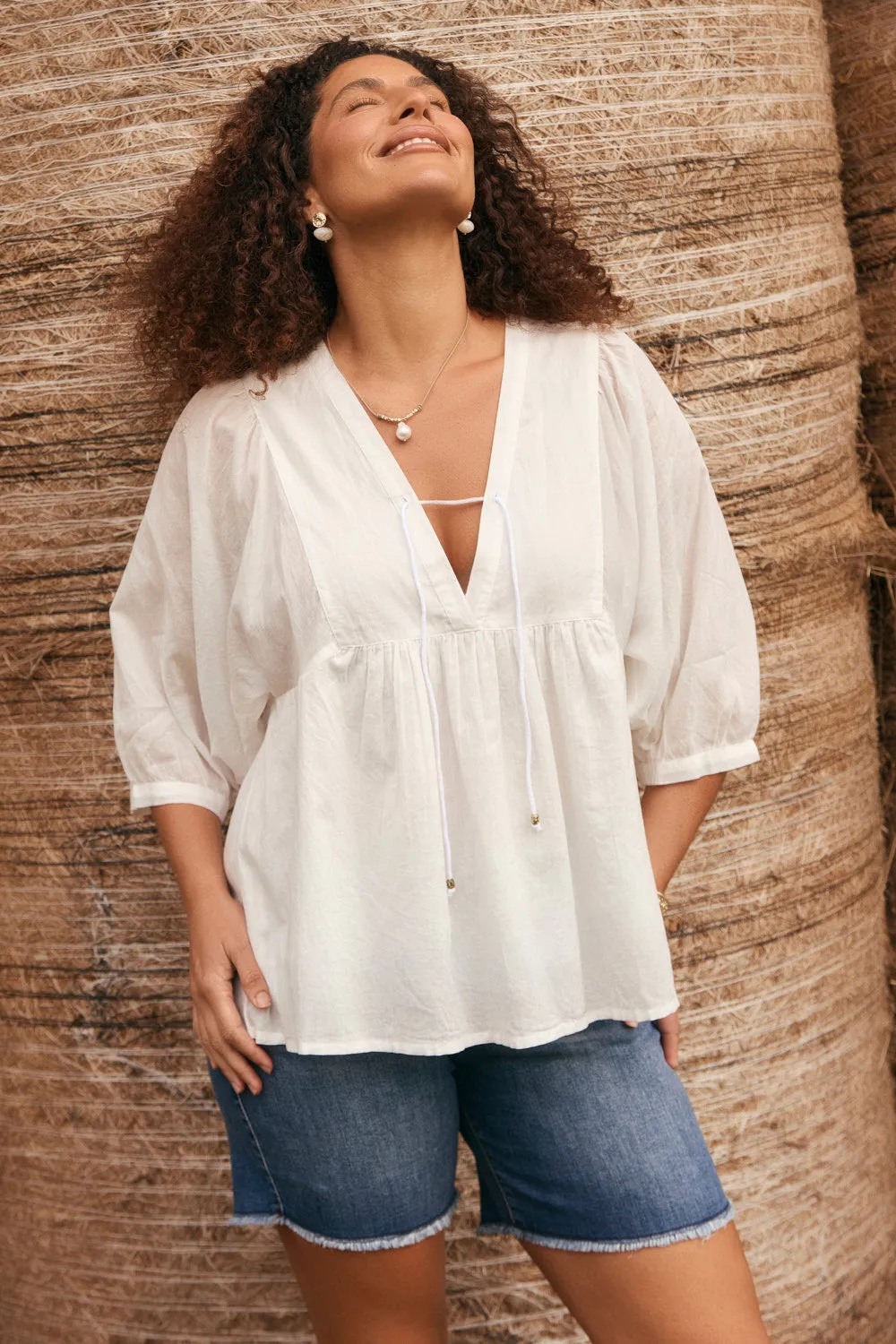 Slim Style Raw Edge Hem Cairo Boho Blouse in White
