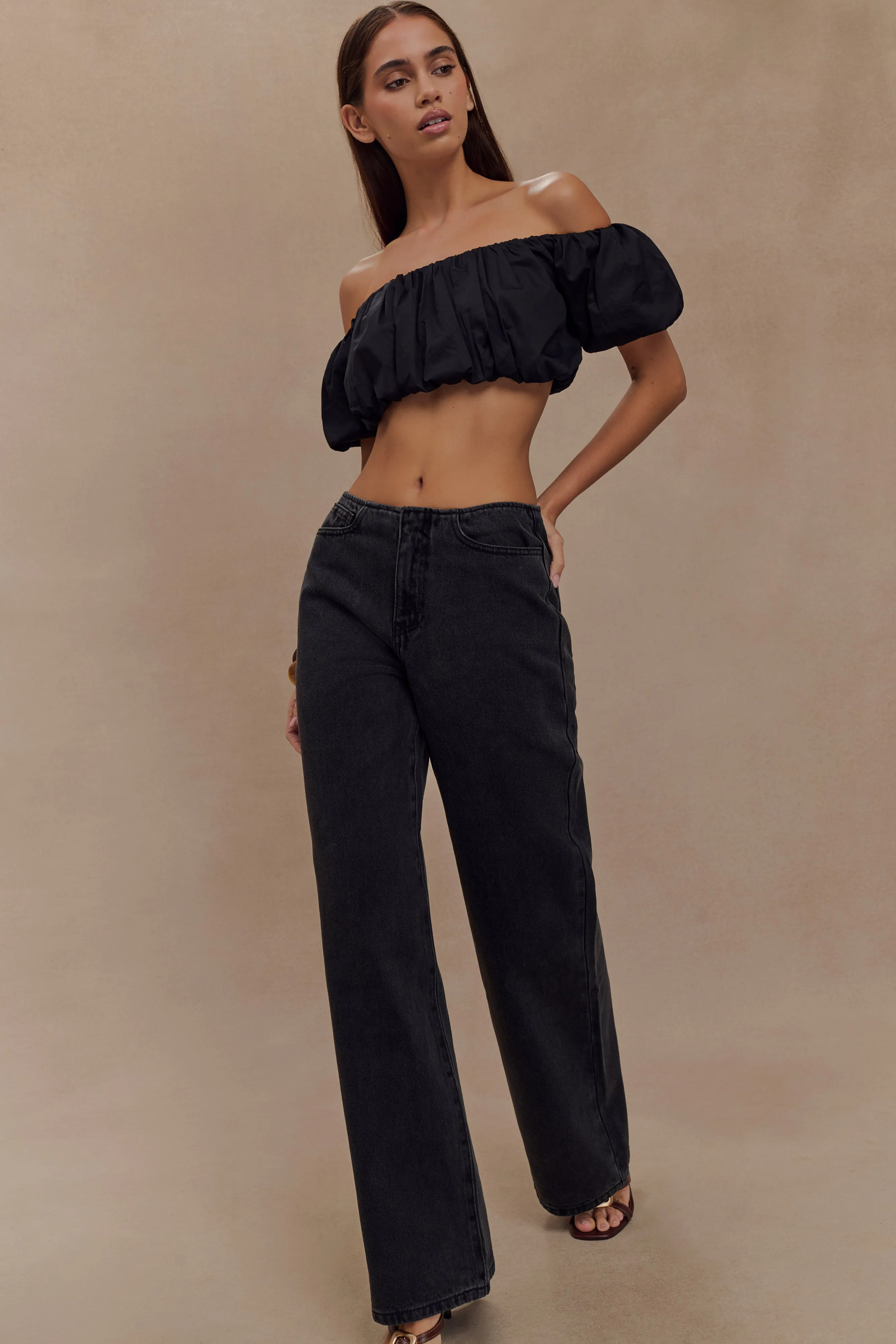 Caitlin Mid Rise Denim Jeans - Washed Black Brunch Outfit Trend Setter